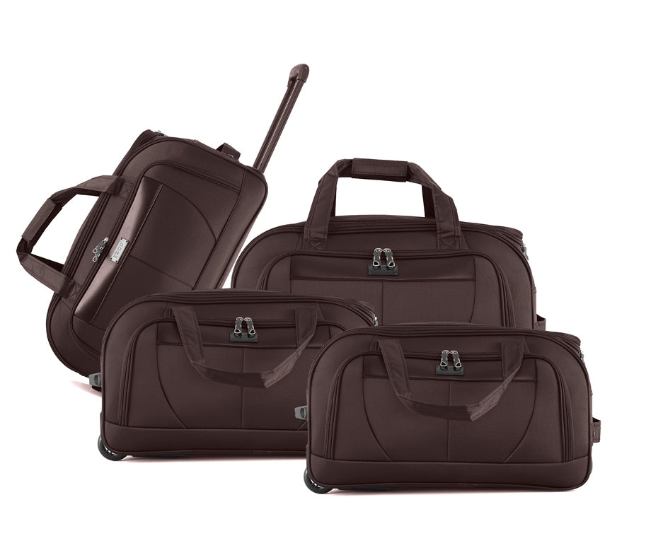 Set of brown suitcases of different sizes on a white background