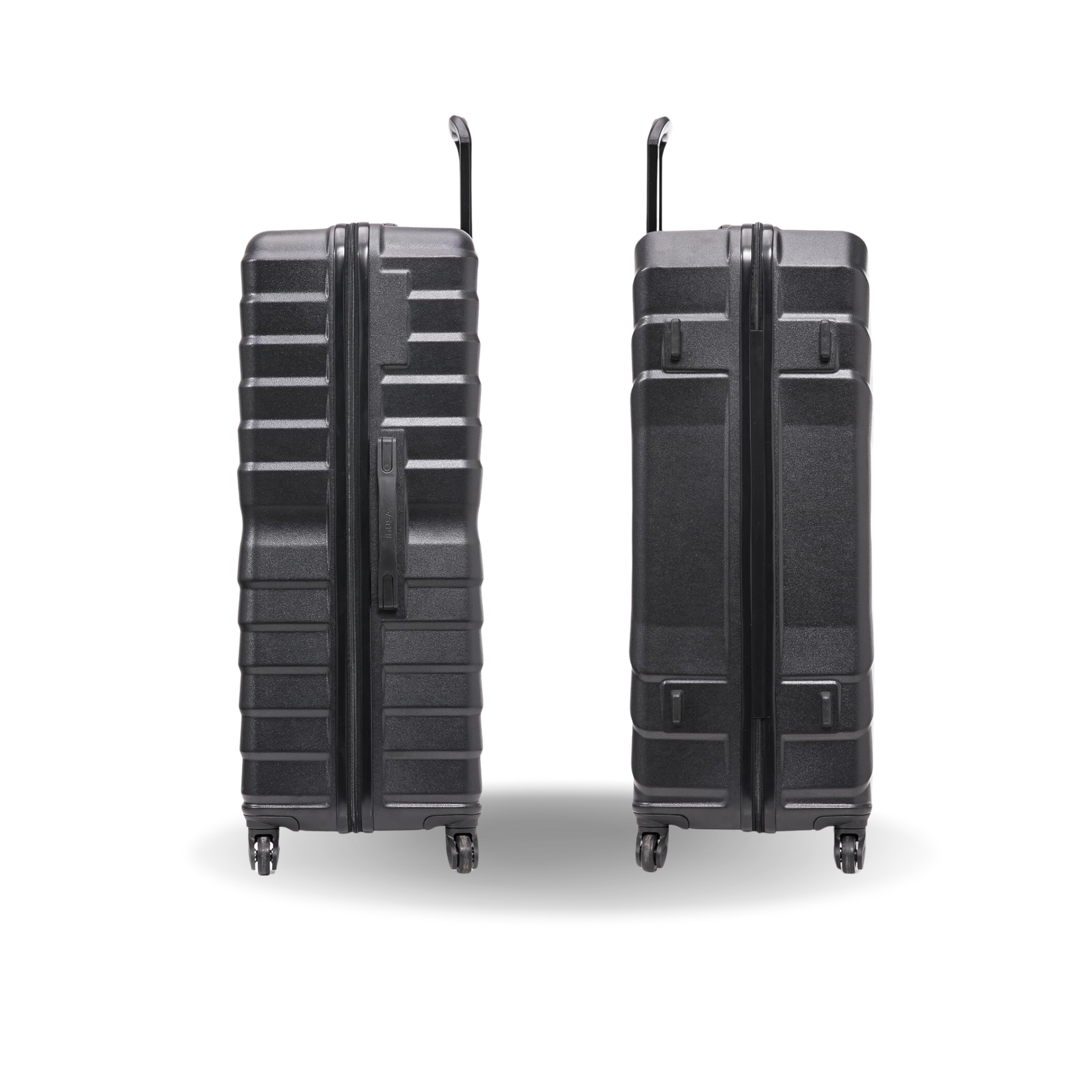 Two black suitcases on a white background
