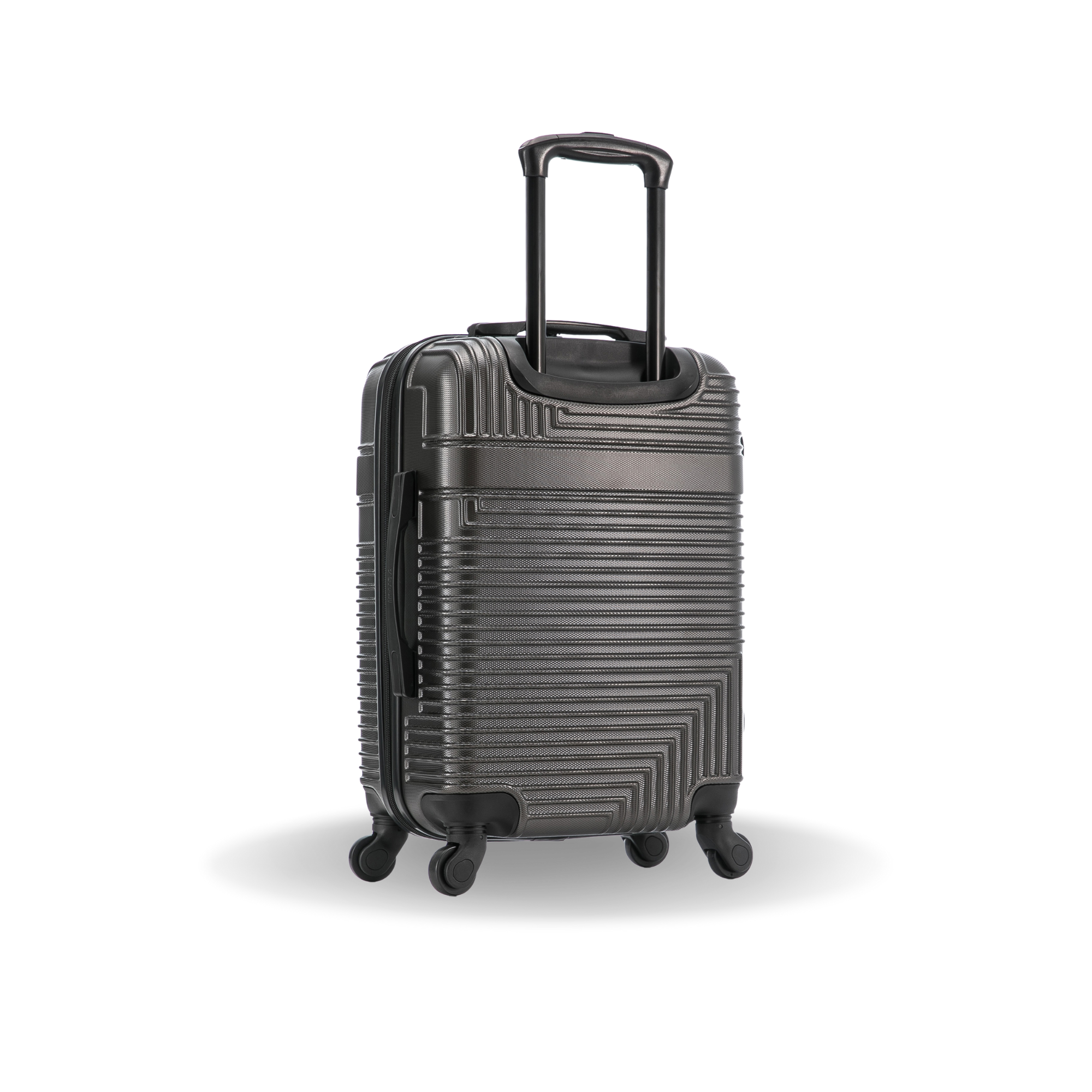 Black suitcase with a geometric pattern on a white background