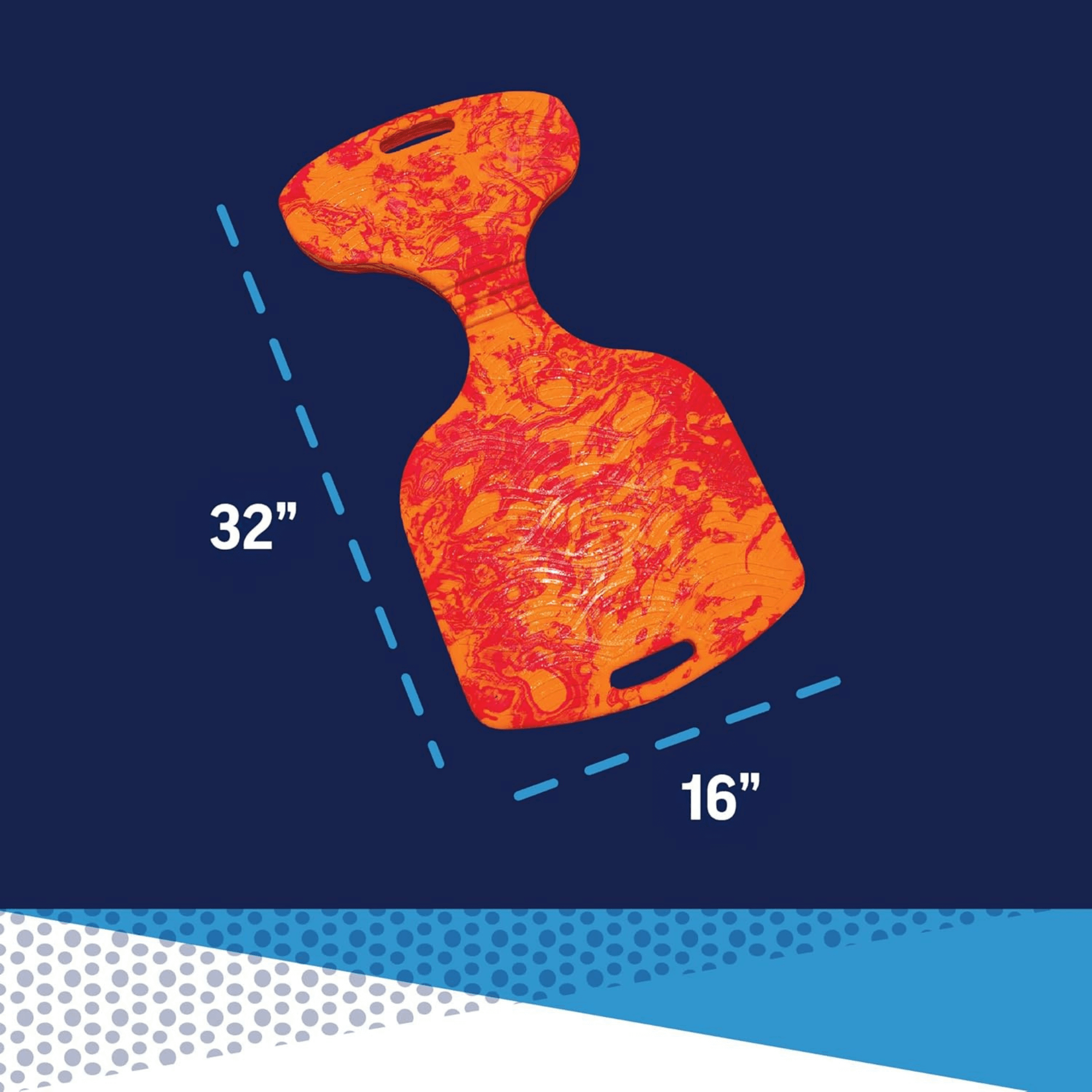 Orange paddle with measurements on a blue background