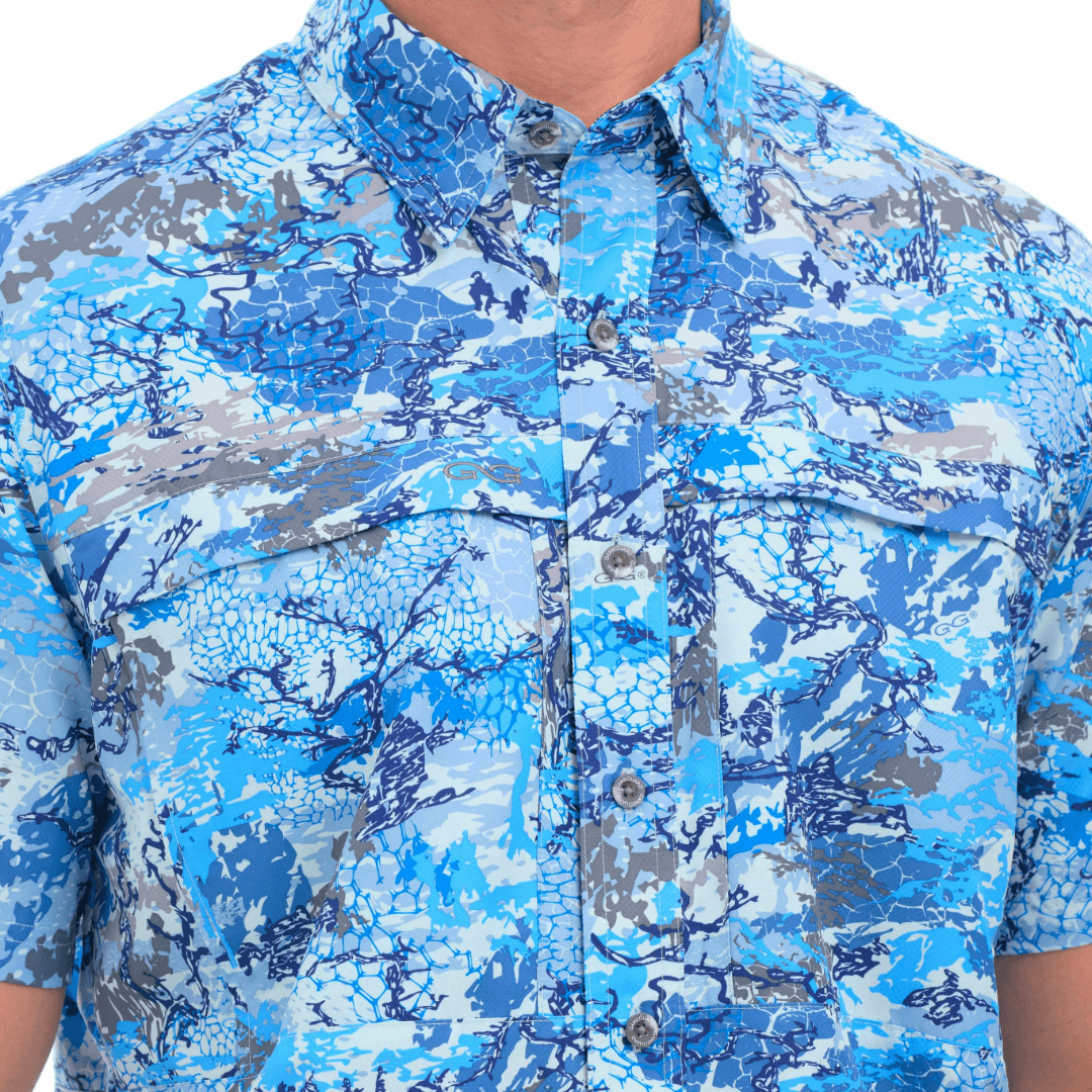 Blue camouflage shirt on a white background