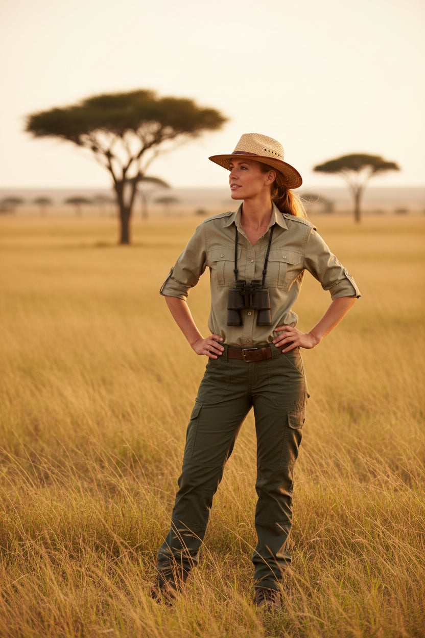 Beige shirt with multiple pockets on a white background