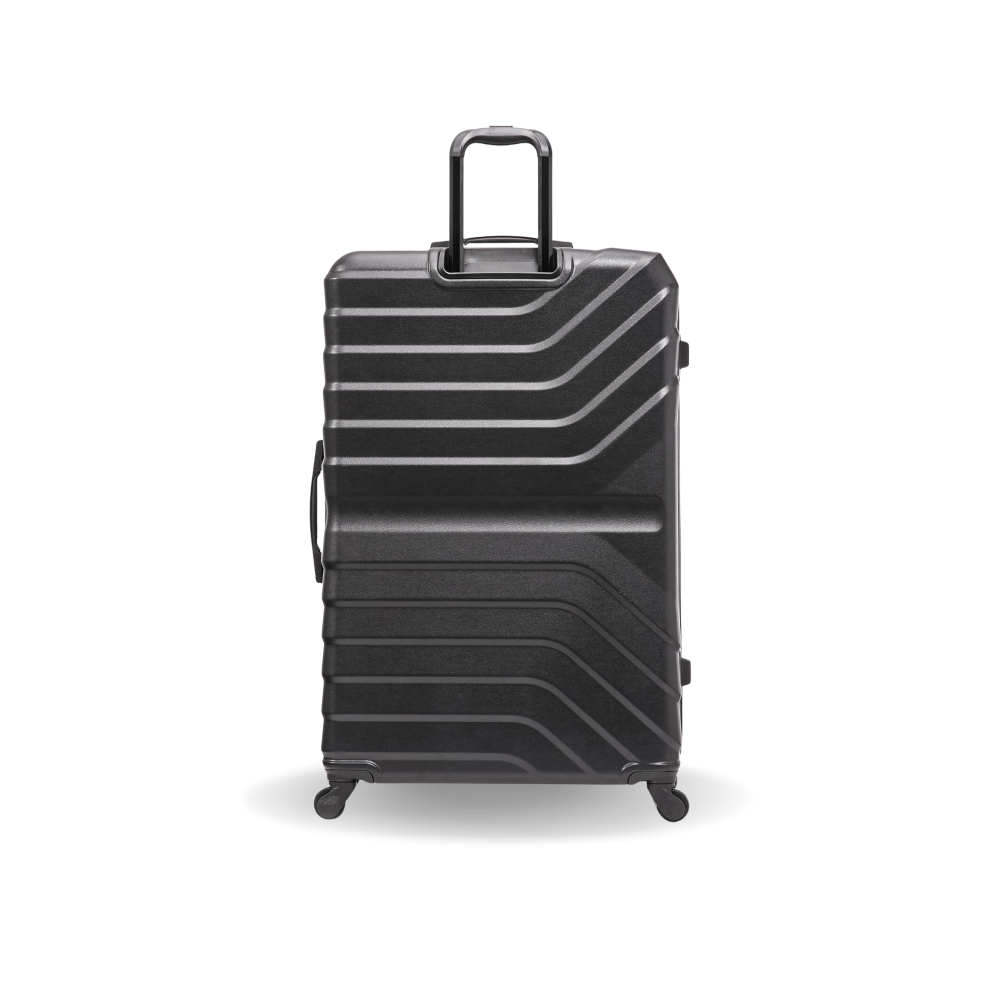 Black suitcase with geometric design on a white background