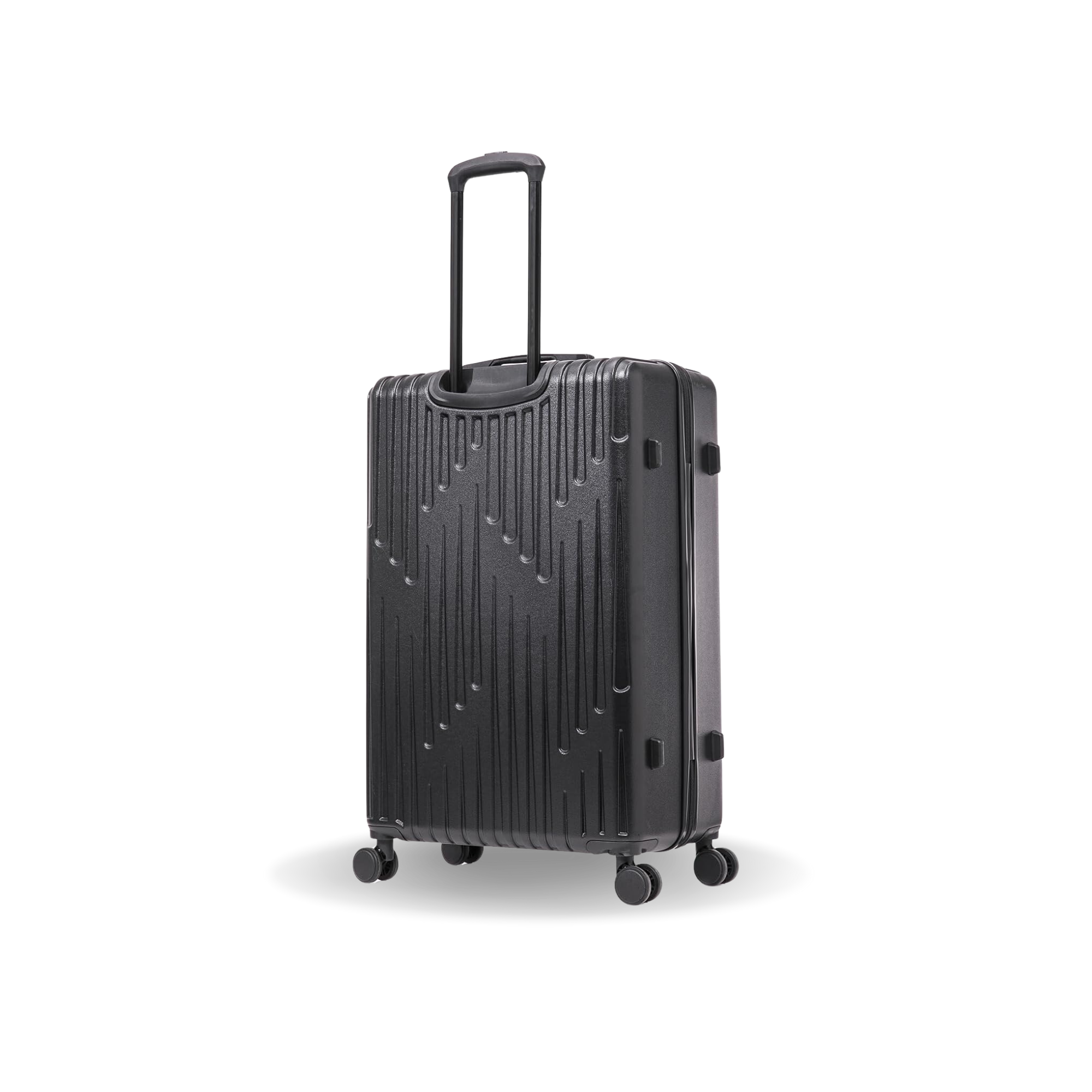 Black suitcase with wheels on a white background