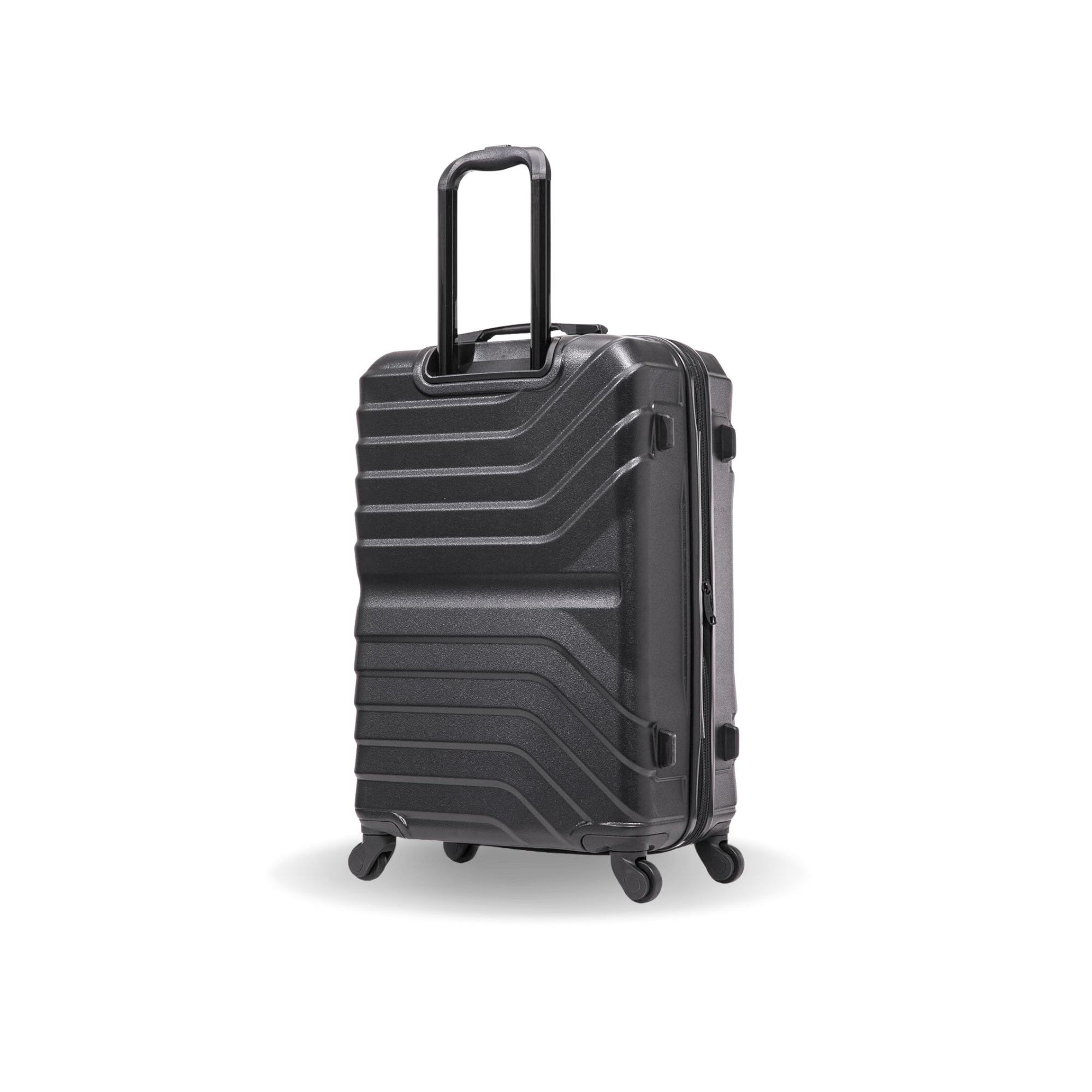 Black suitcase with a textured design on a white background
