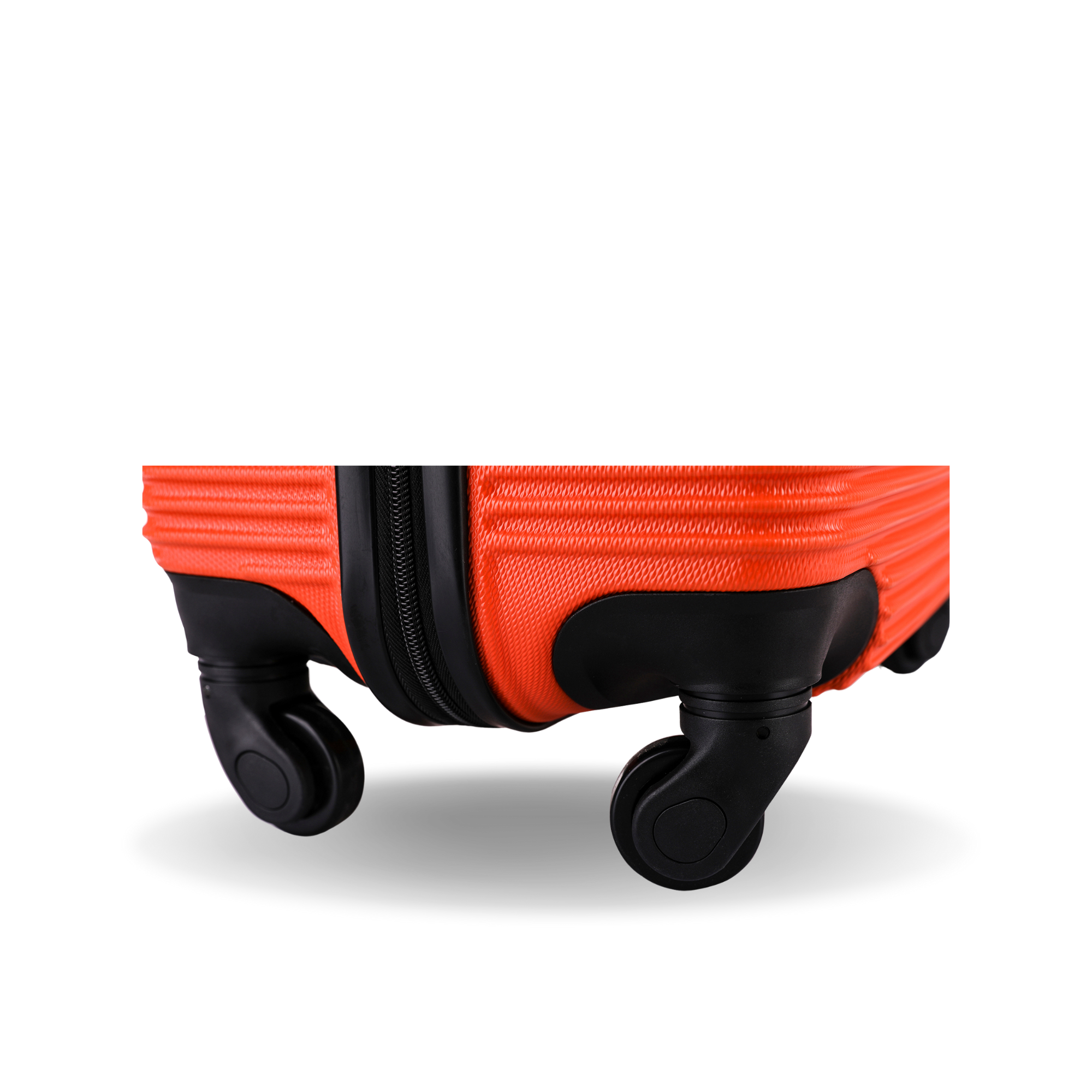 Red suitcase with black wheels on a white background