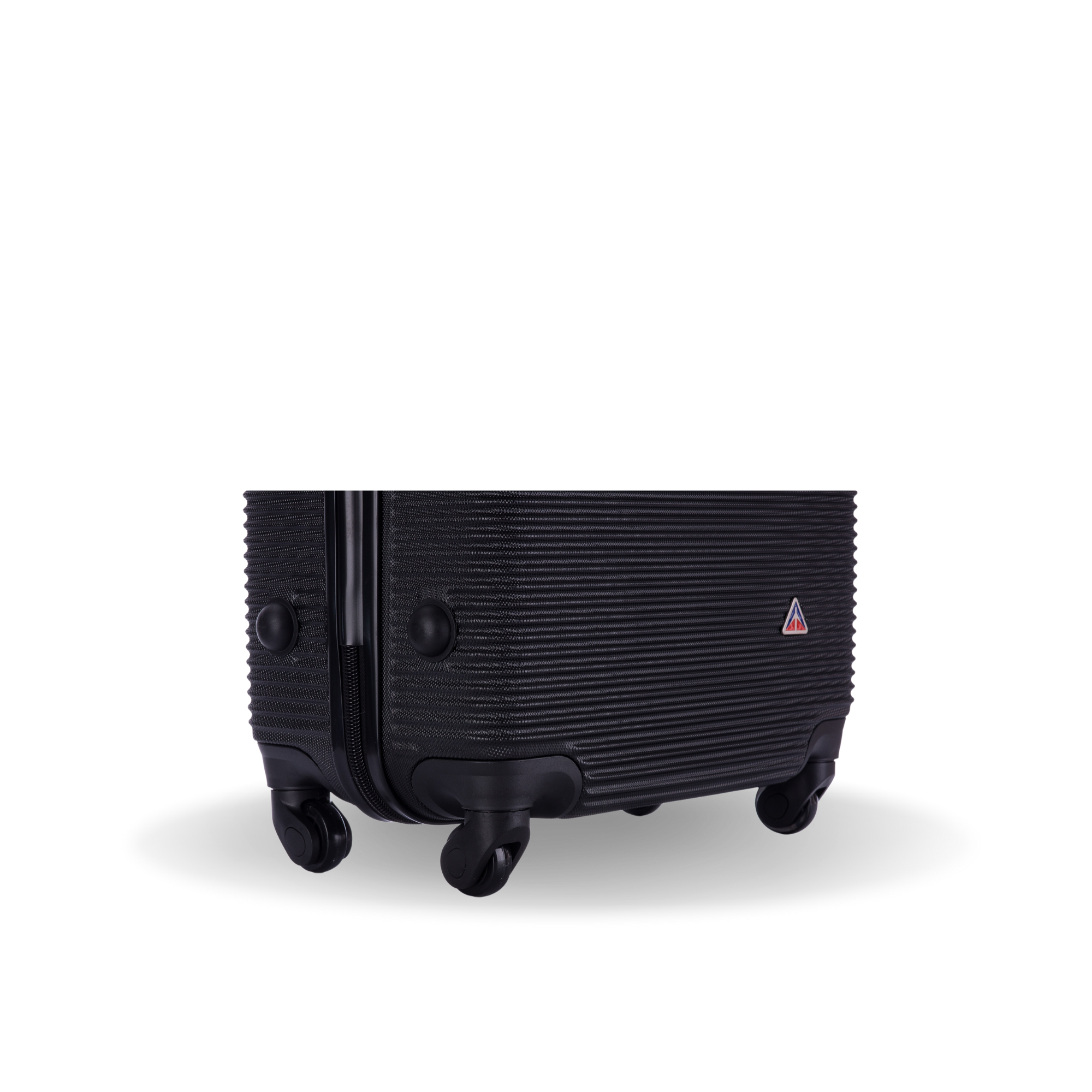 Black suitcase with wheels on a white background