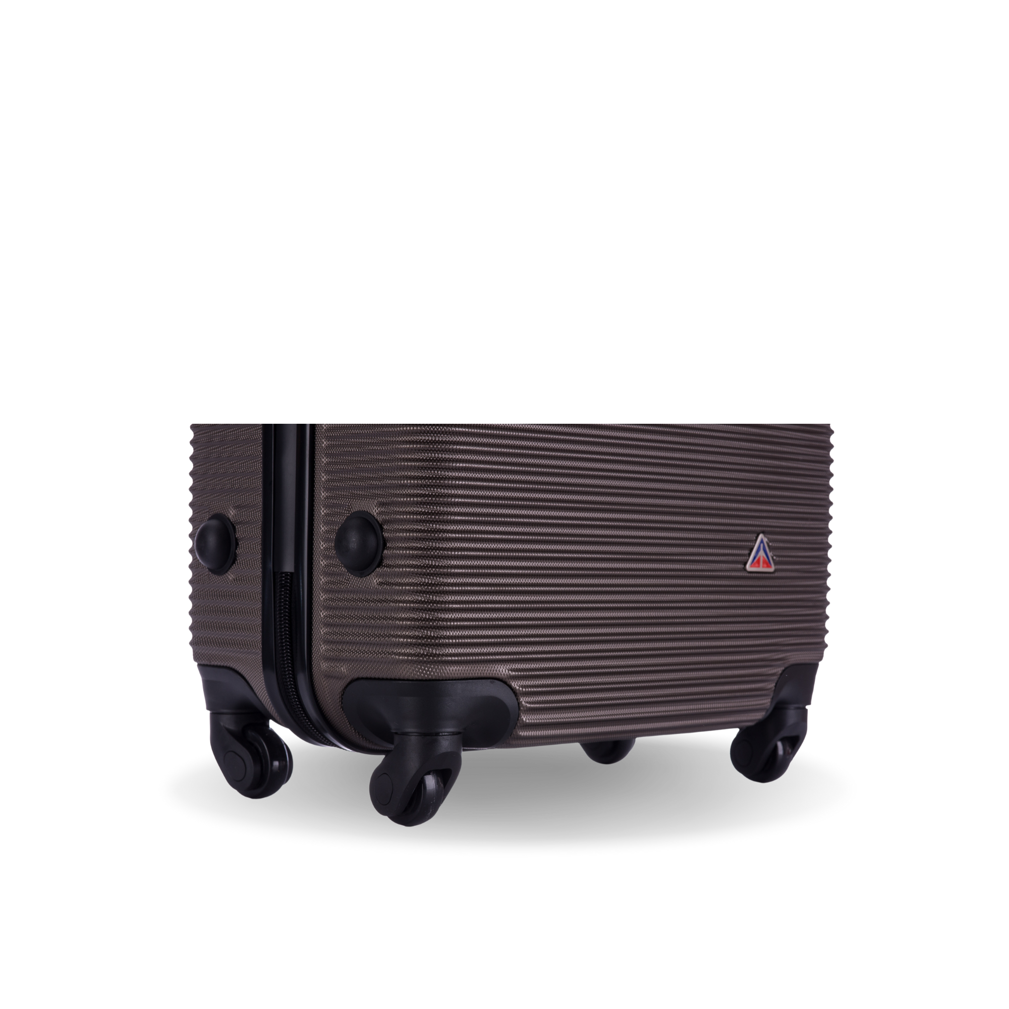 Brown suitcase with wheels on a white background