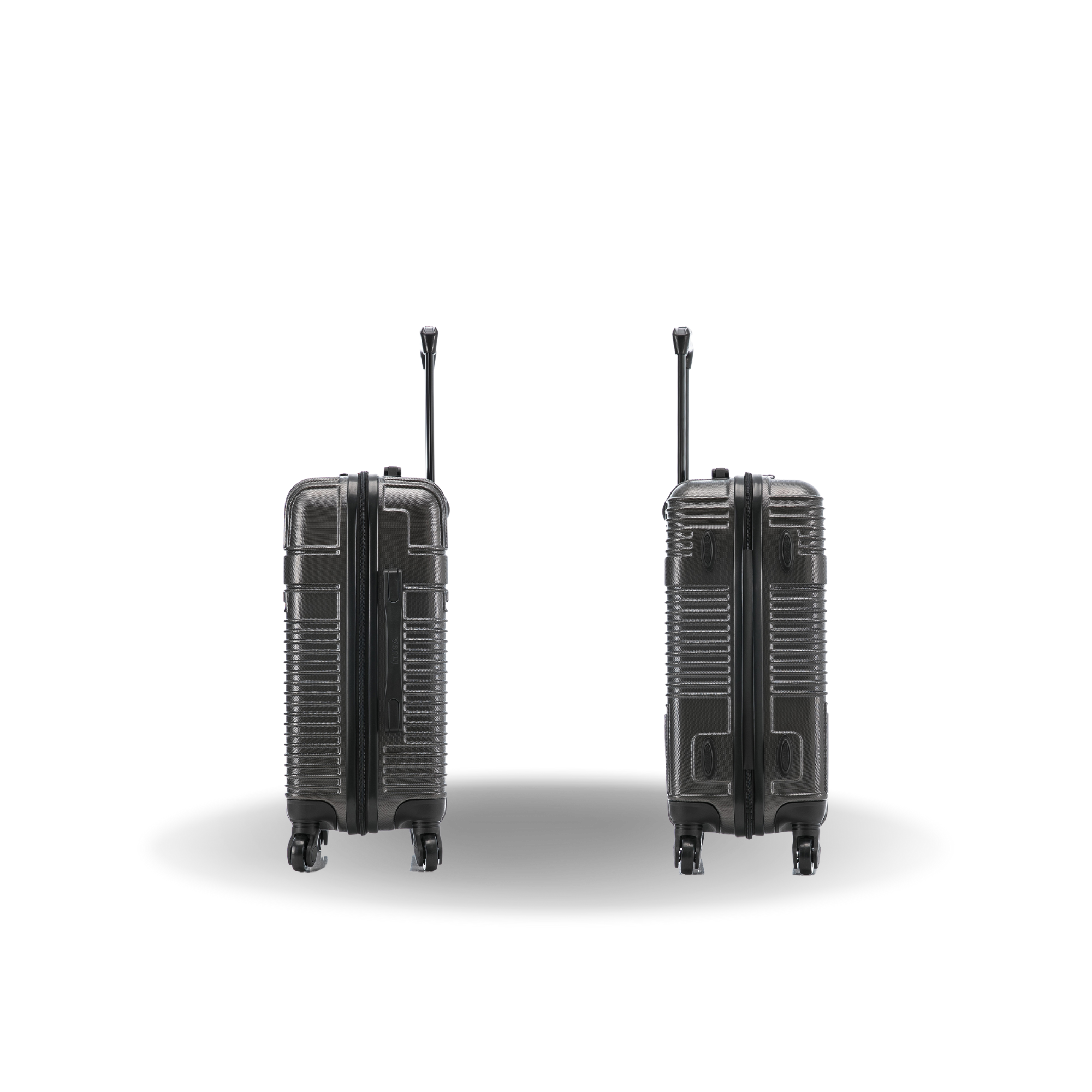 Two black suitcases on a white background