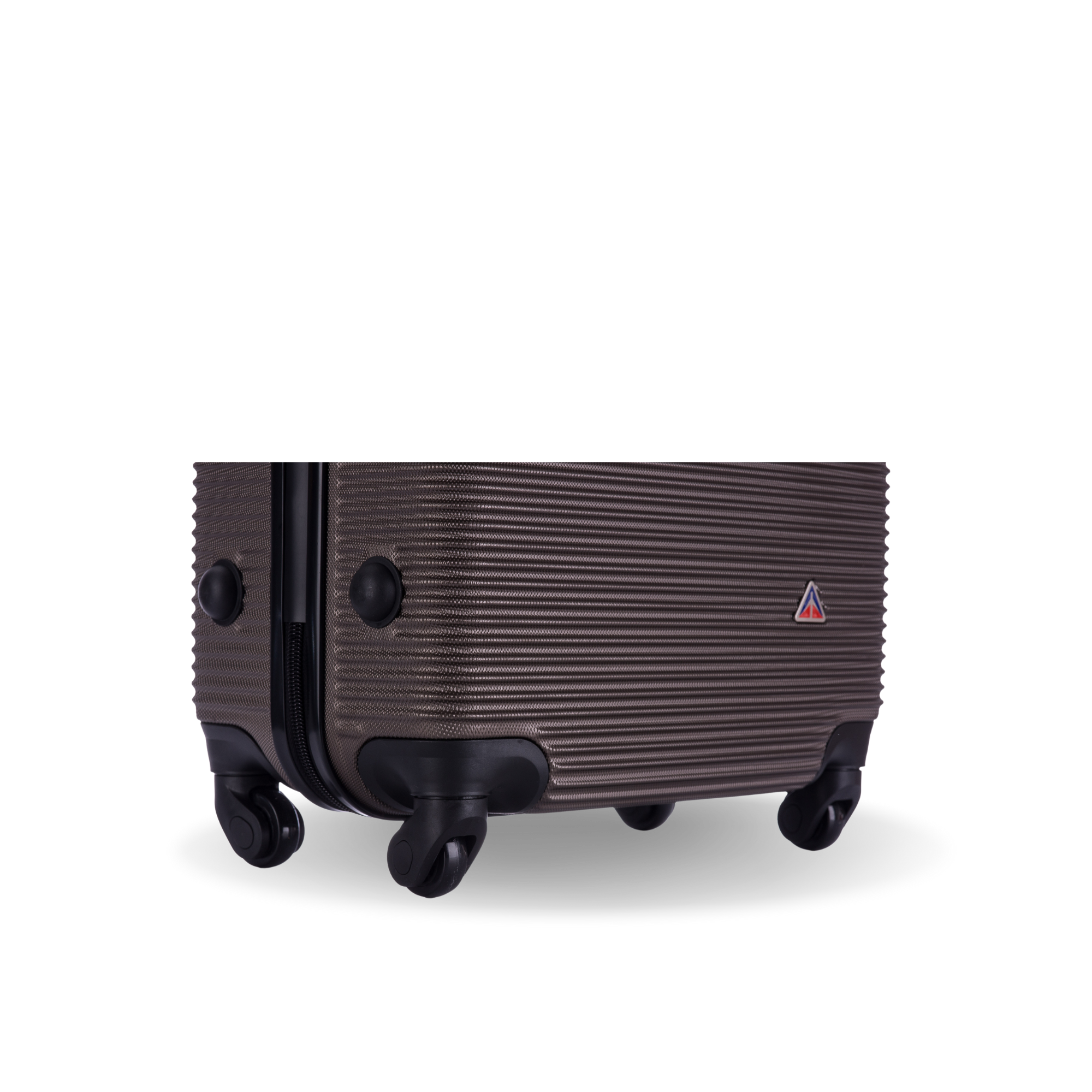 Brown suitcase with a visible brand logo on a white background