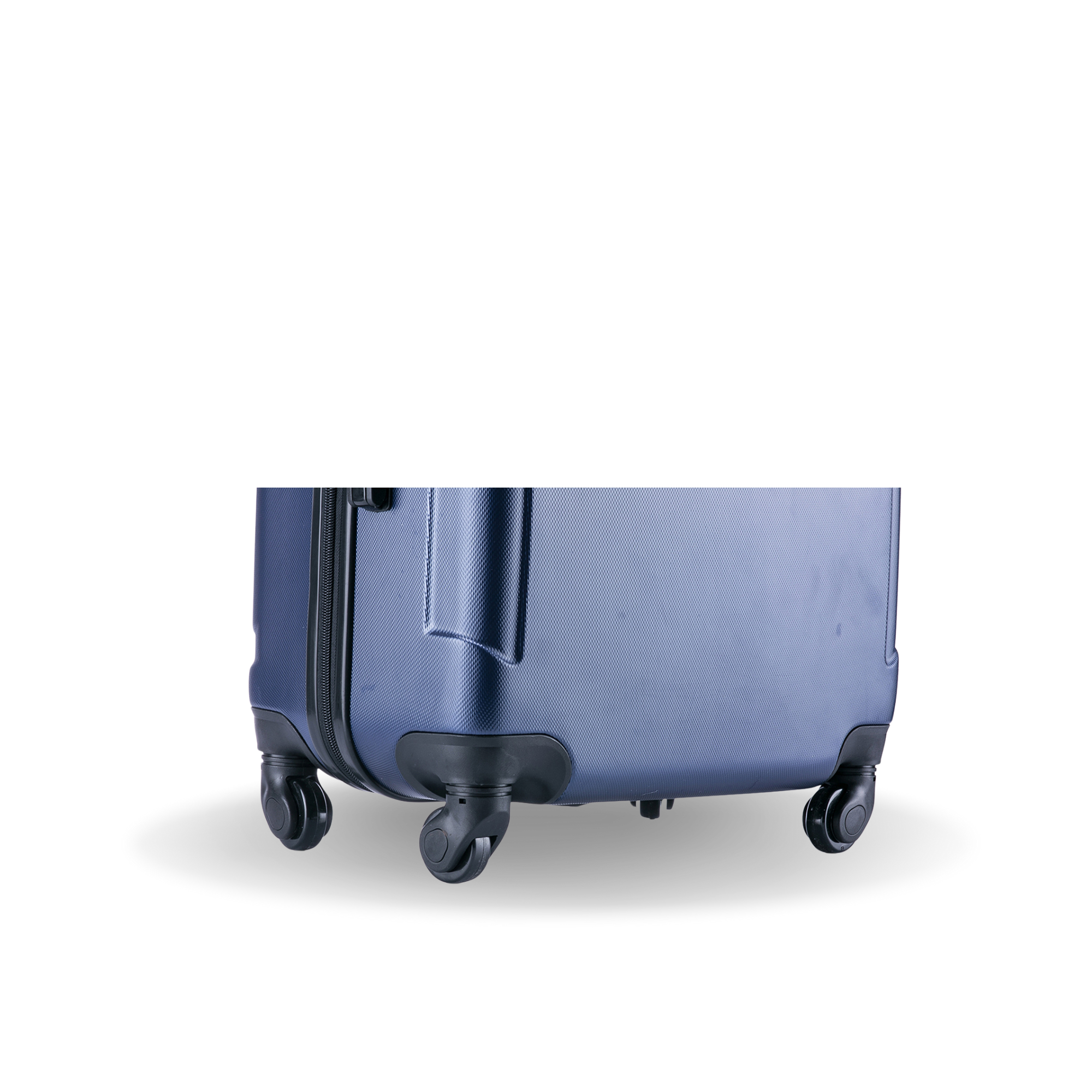 Blue suitcase with wheels on a white background