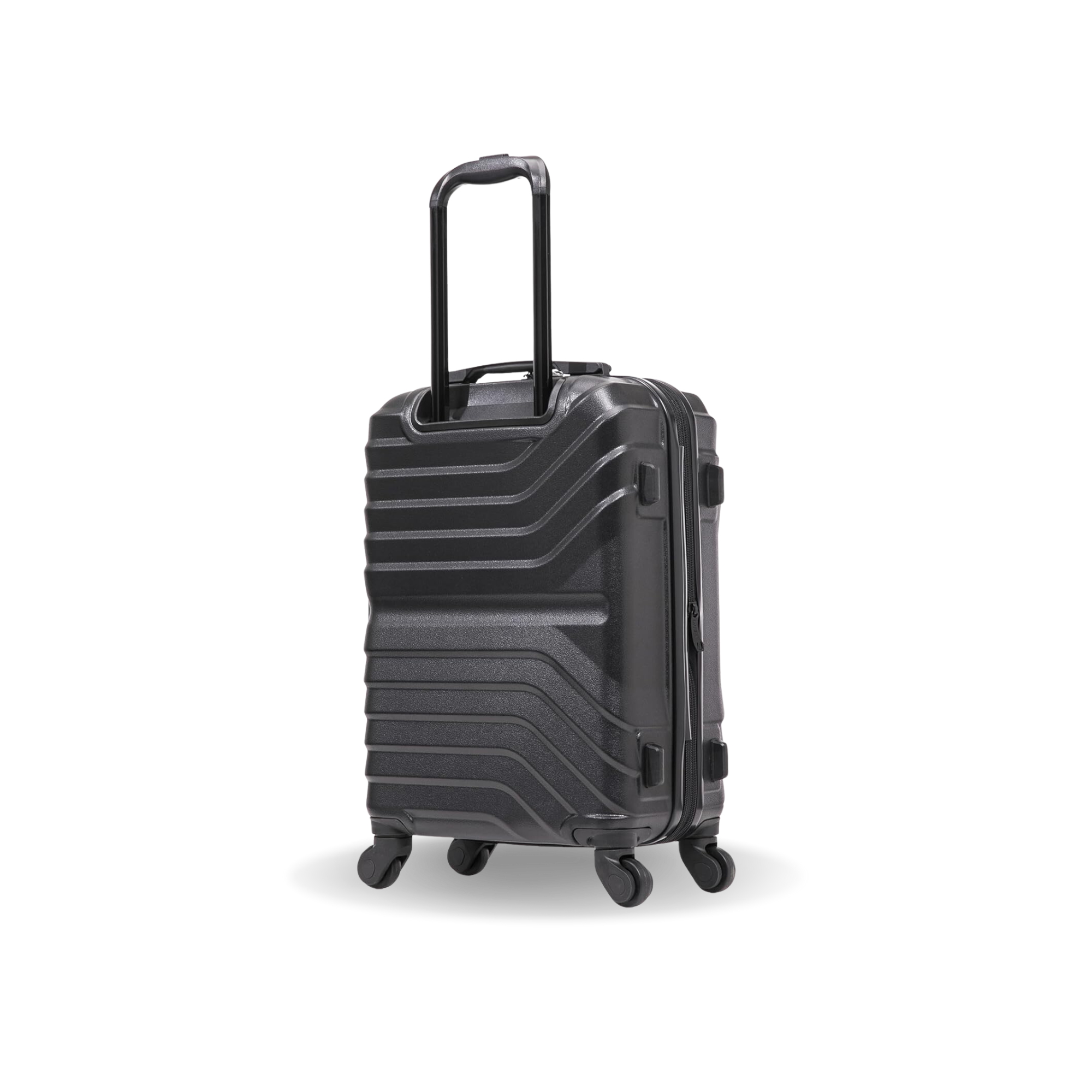 Black suitcase with a textured design on a white background