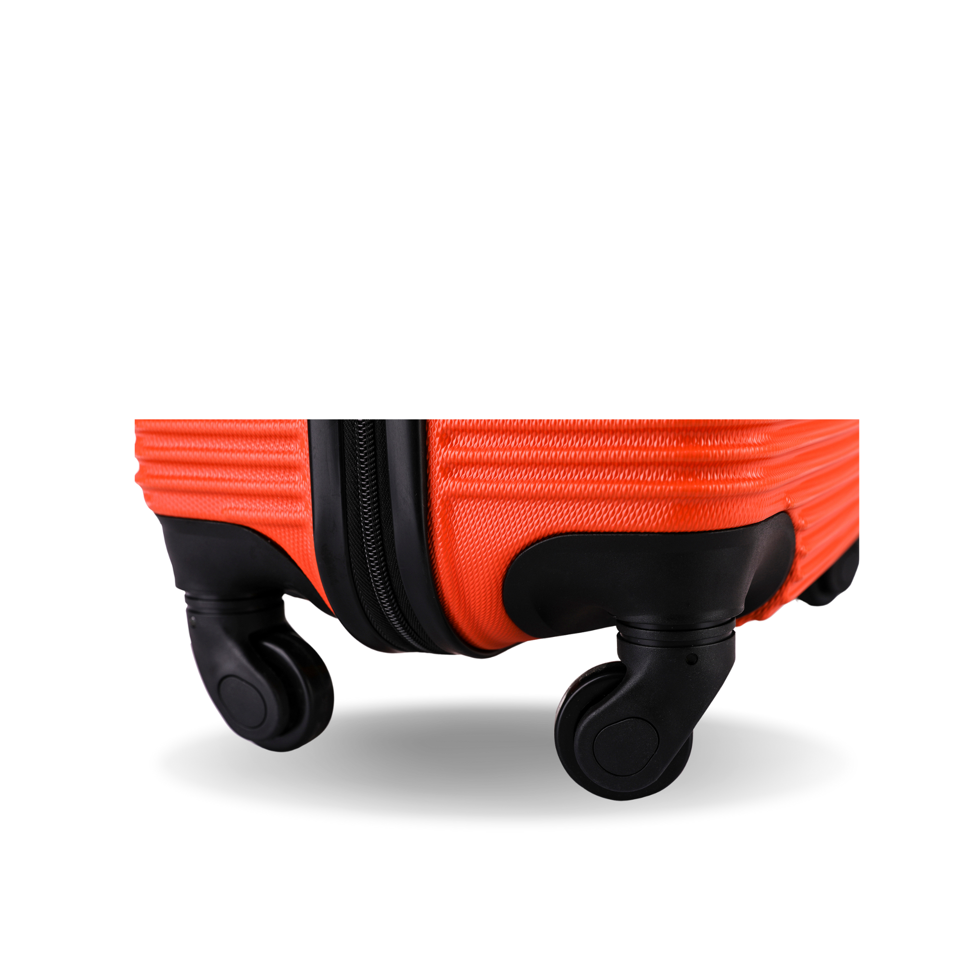 Red suitcase with black wheels on a white background