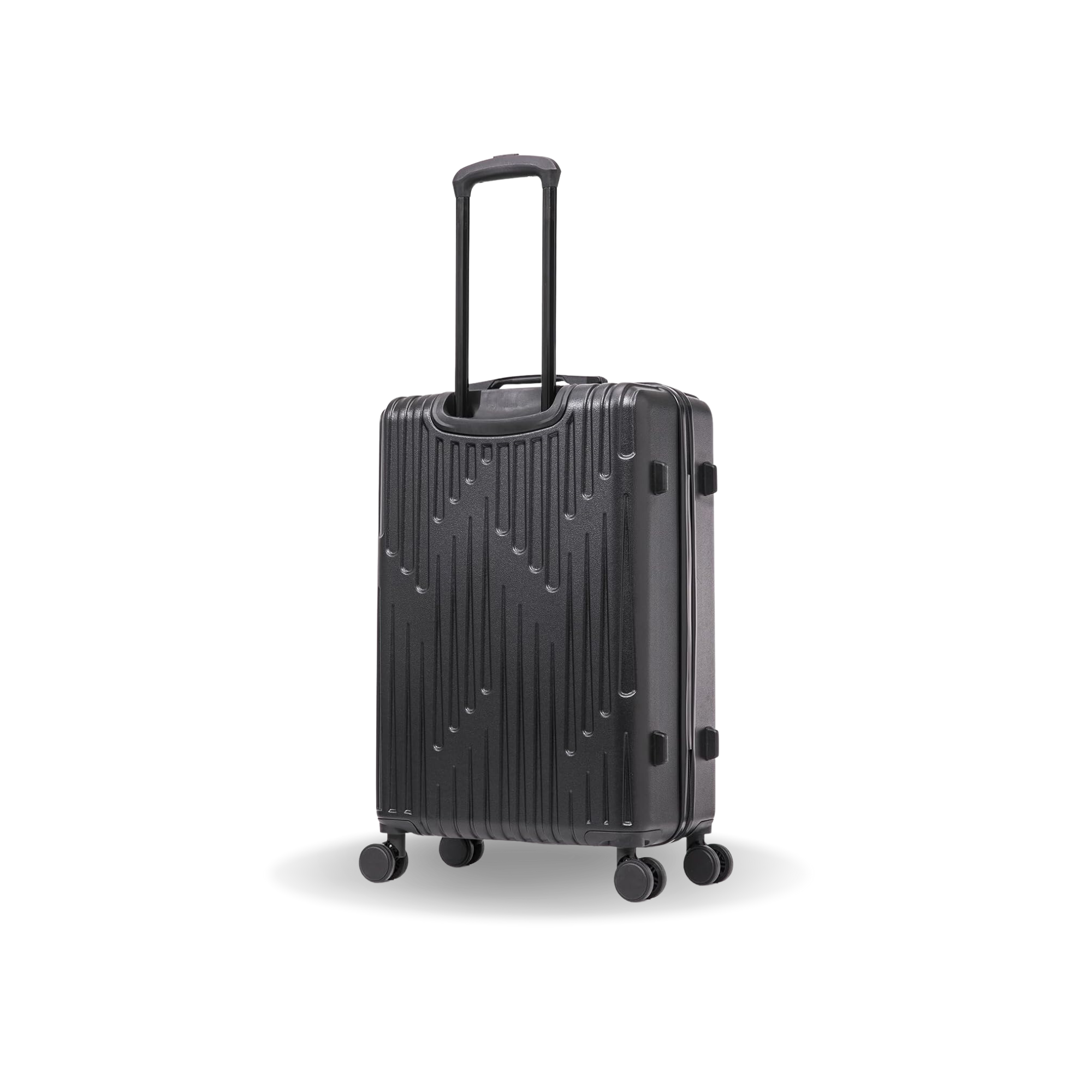 Black suitcase with wheels on a white background