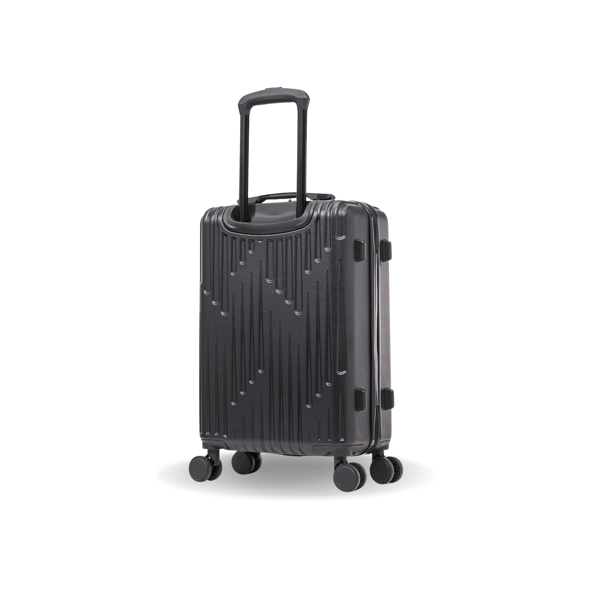 Black suitcase with wheels on a white background