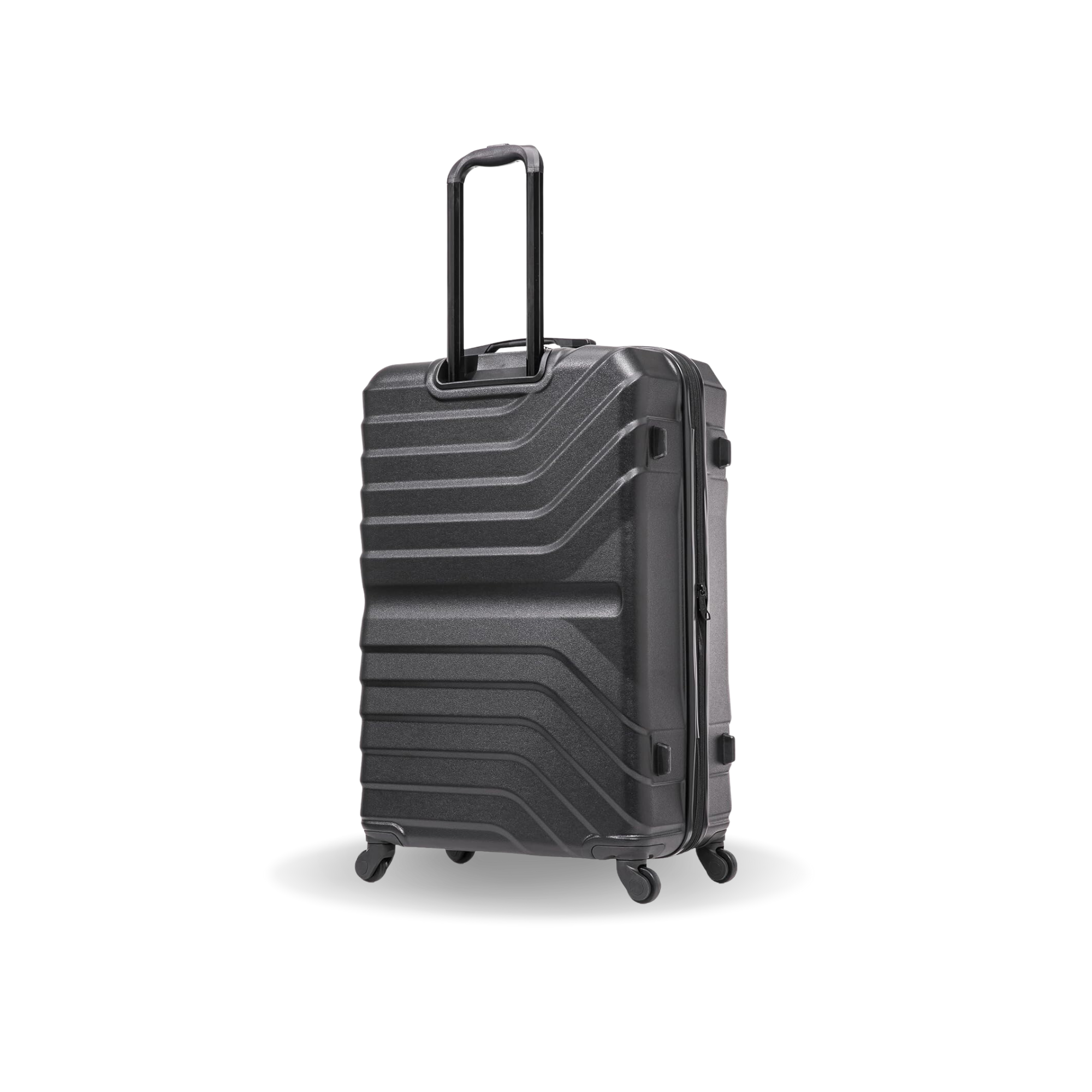 Black suitcase with a textured design on a white background