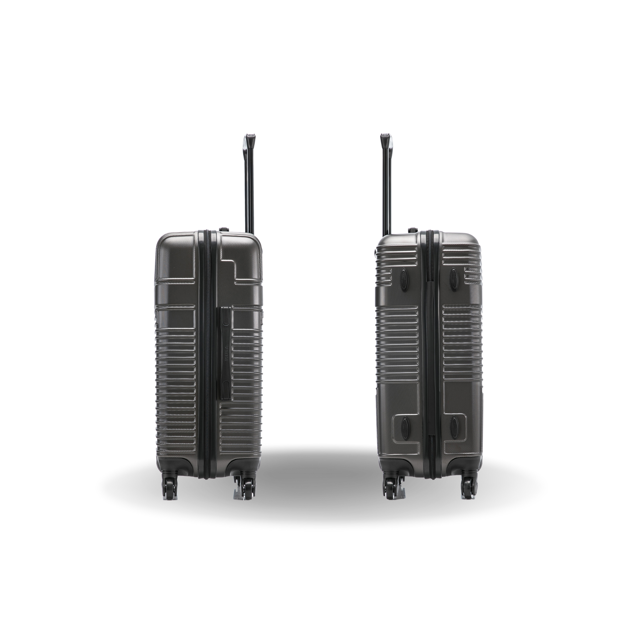 Two black suitcases on a white background