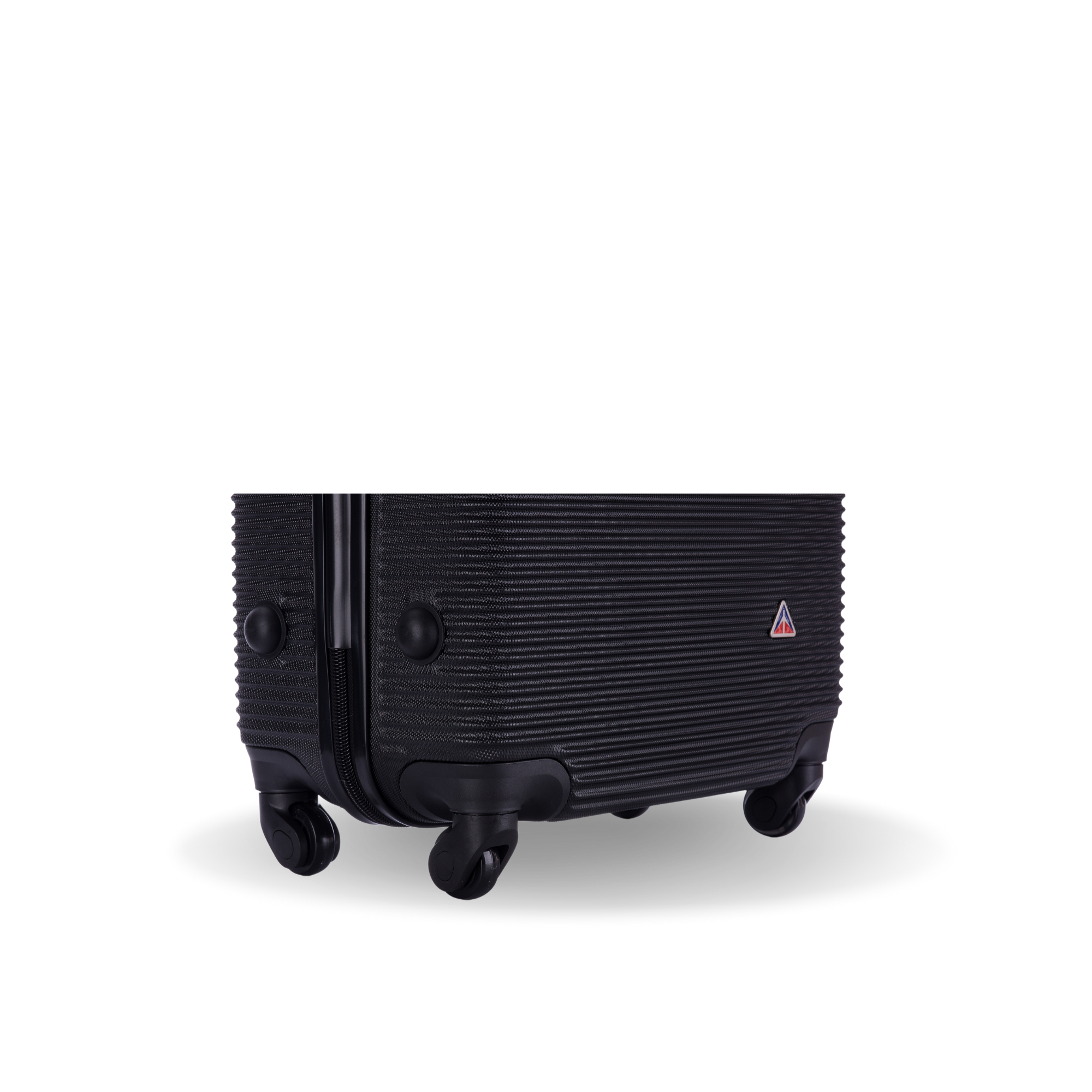 Black suitcase with wheels on a white background