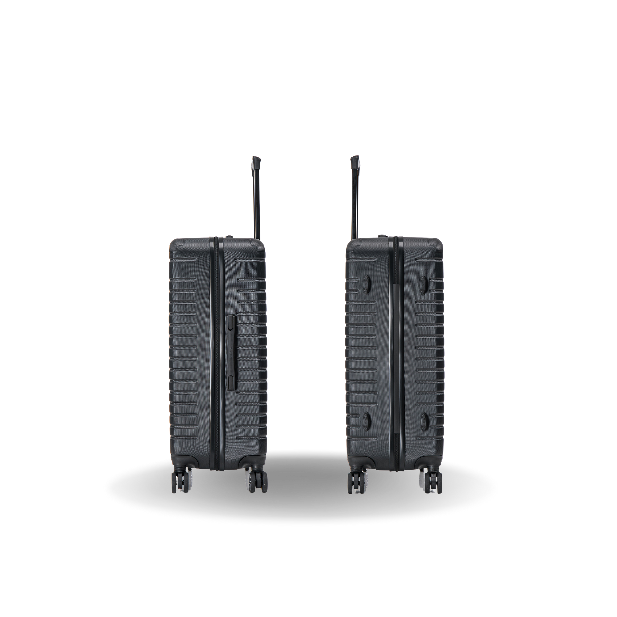 Two black suitcases on a white background