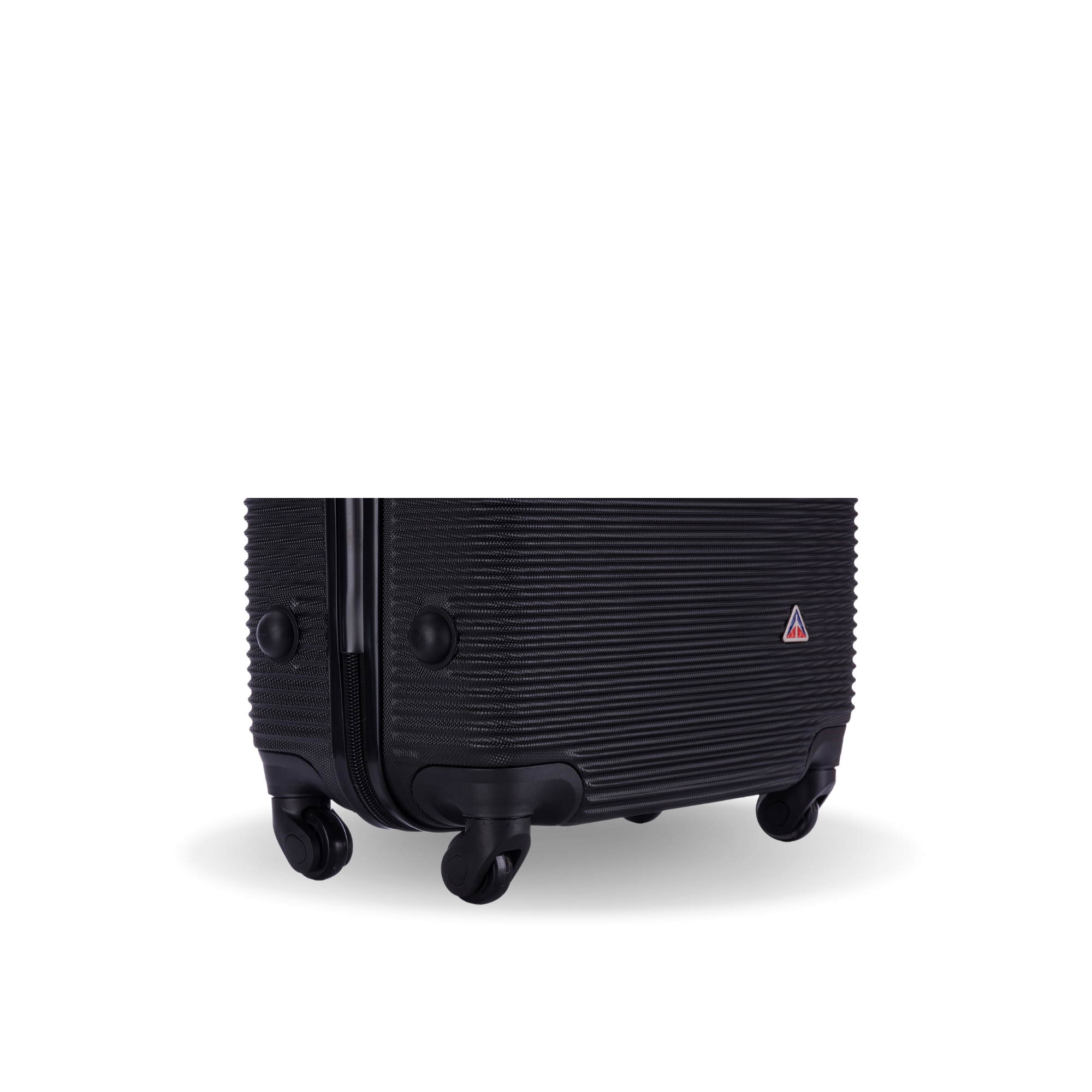 Black suitcase with wheels on a white background