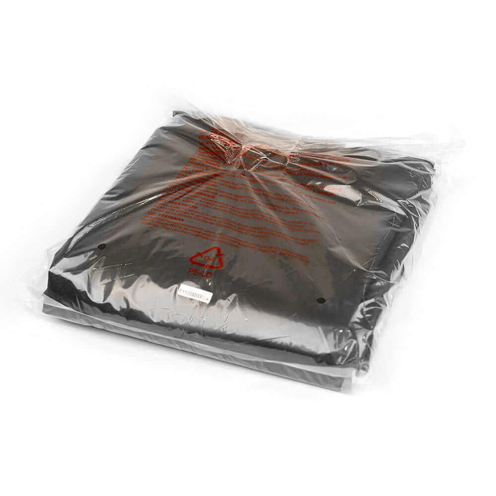 Packaged electronic component with warning label on a white background