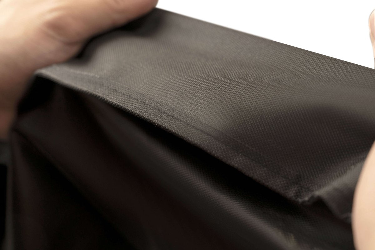 Close-up of a hand holding black fabric