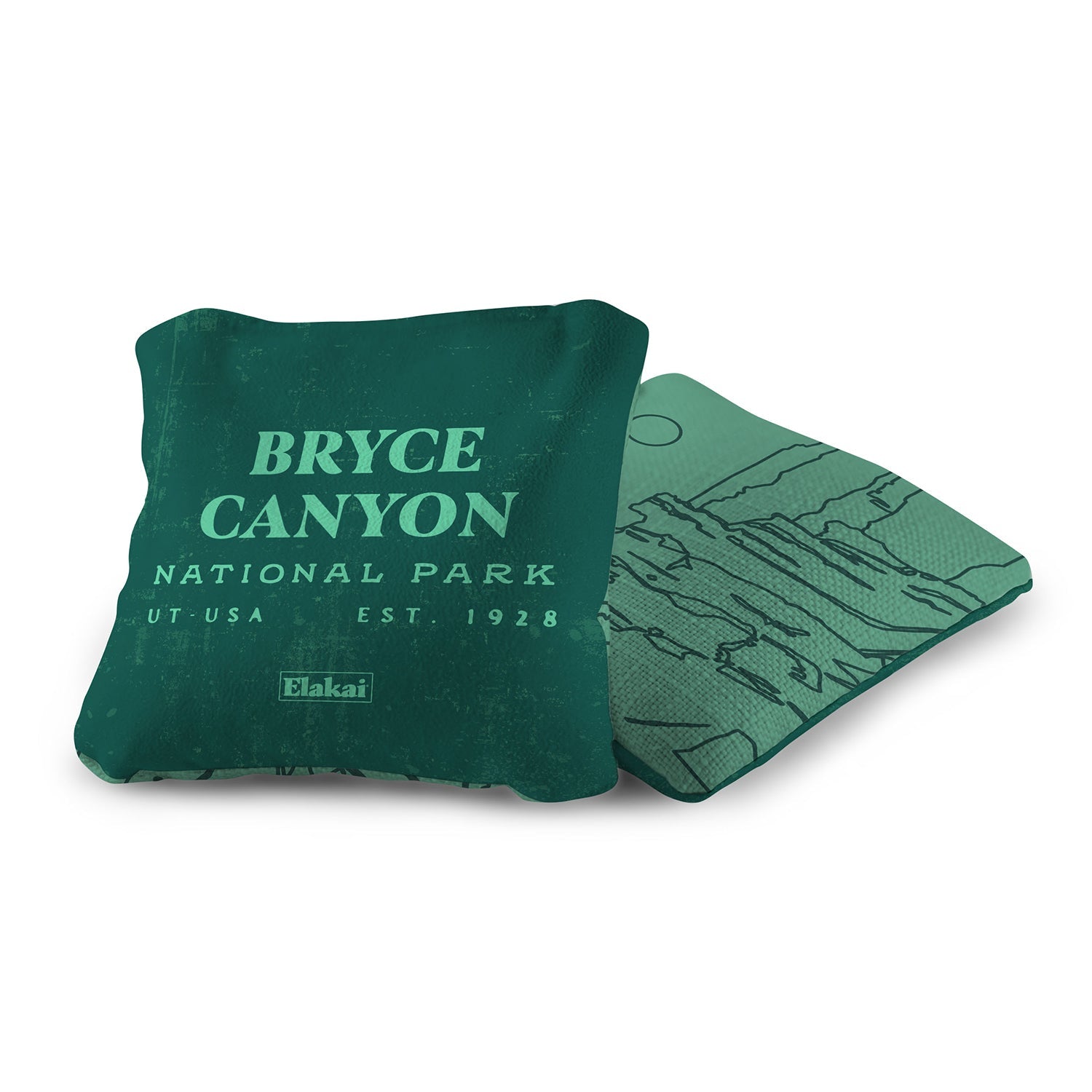 Green pillow and mat with Bryce Canyon National Park text on a white background