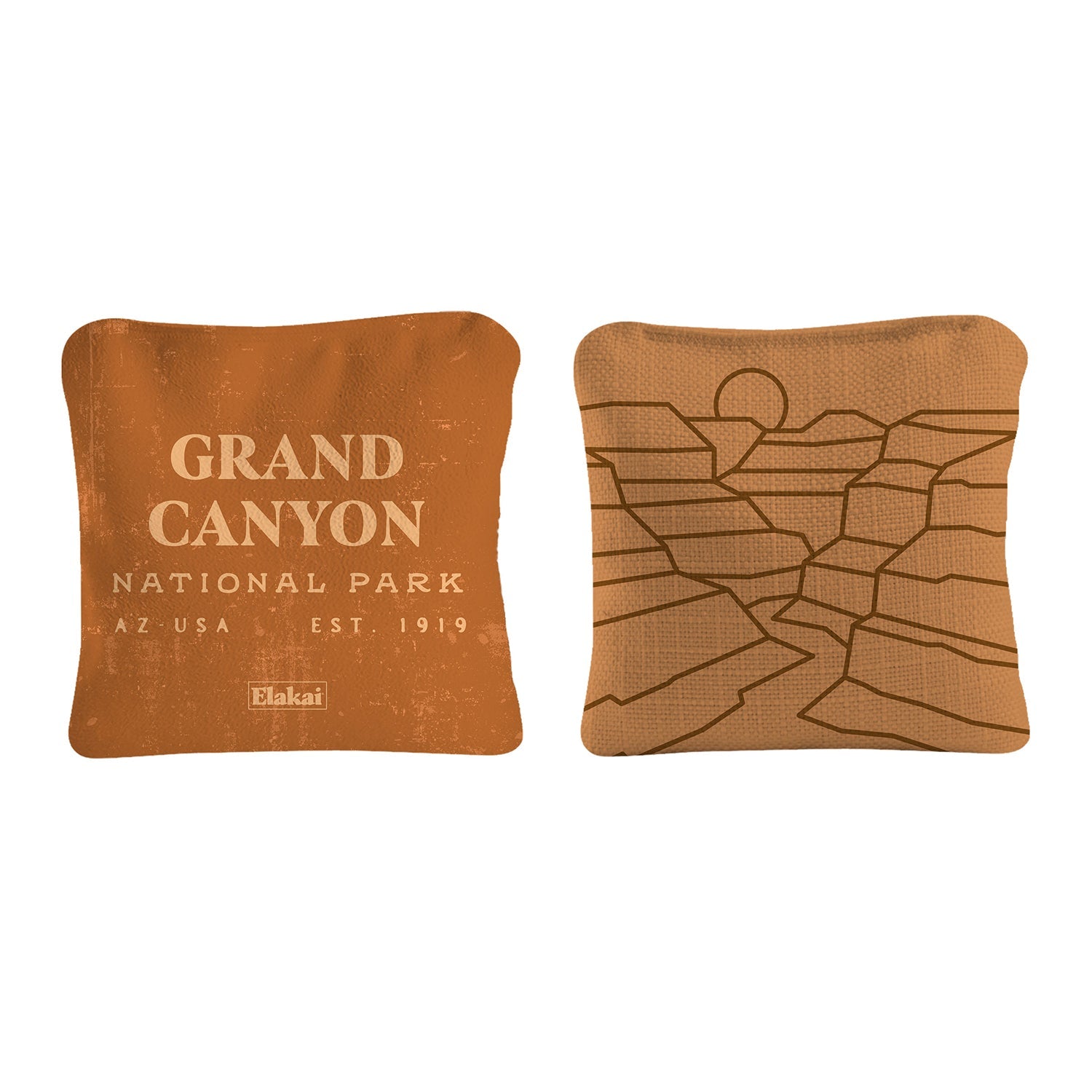 Two decorative pillows with Grand Canyon National Park design on a white background