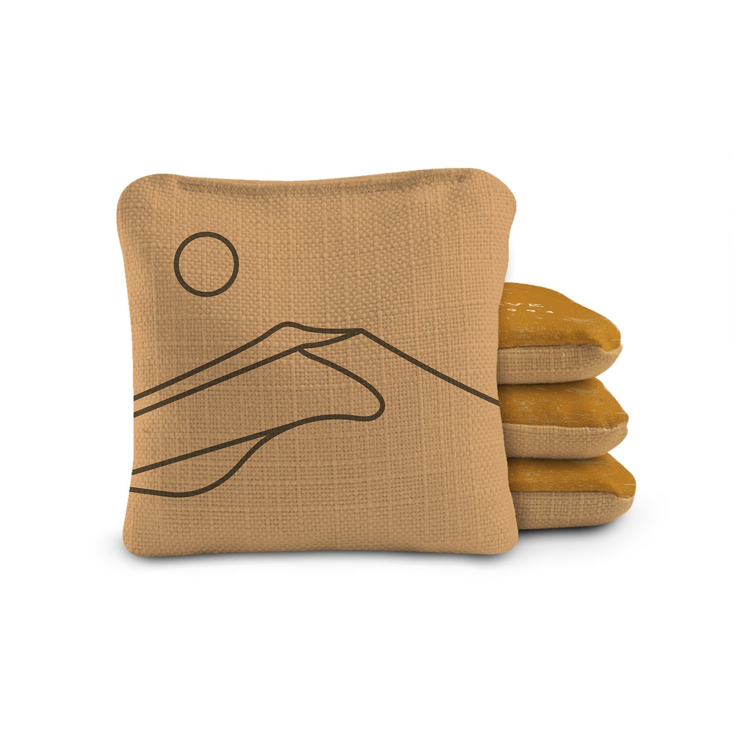 Three brown bags with black line art design on a white background