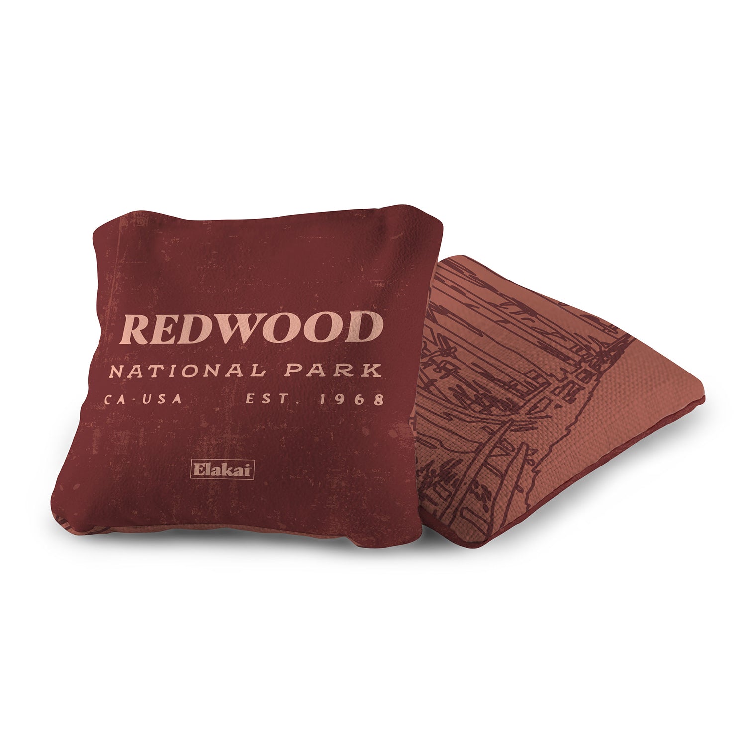 Redwood National Park pillow with map design on a white background