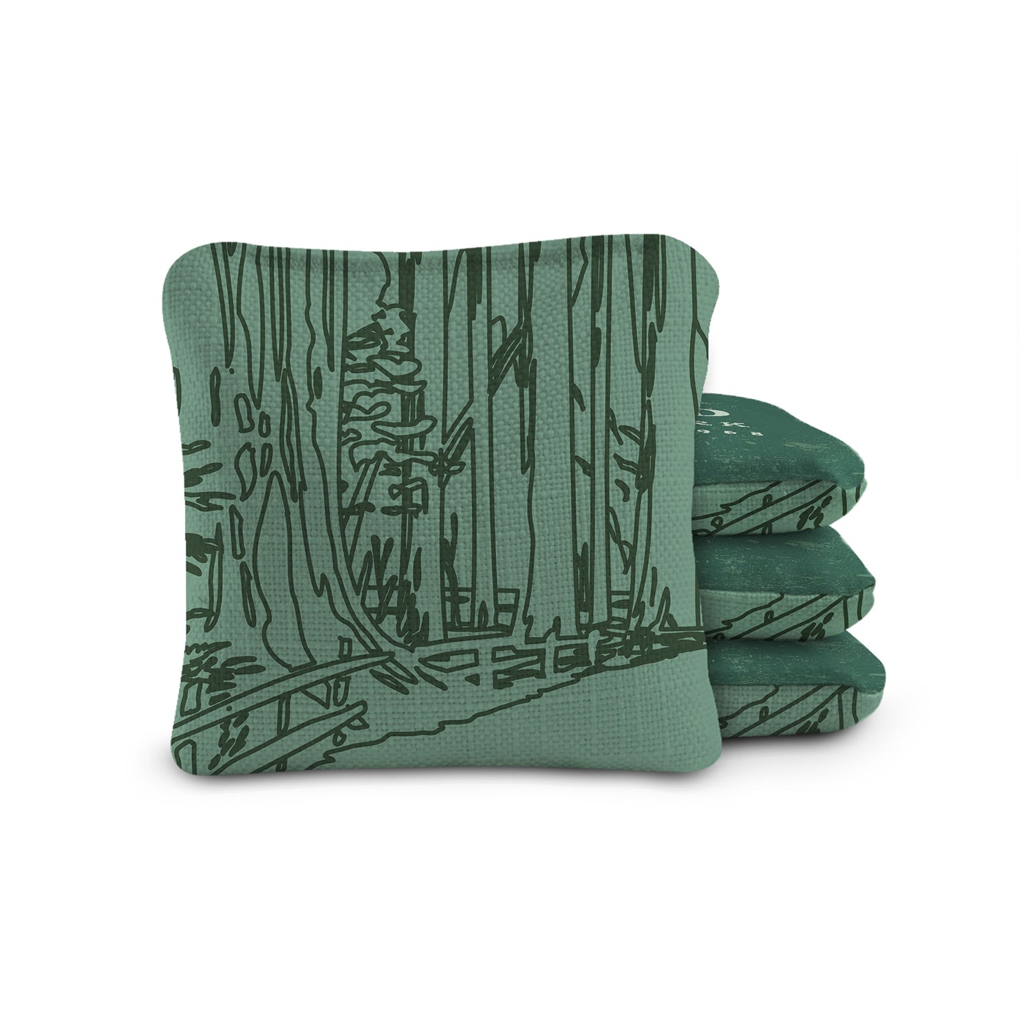 Green fabric with black tree pattern on a white background