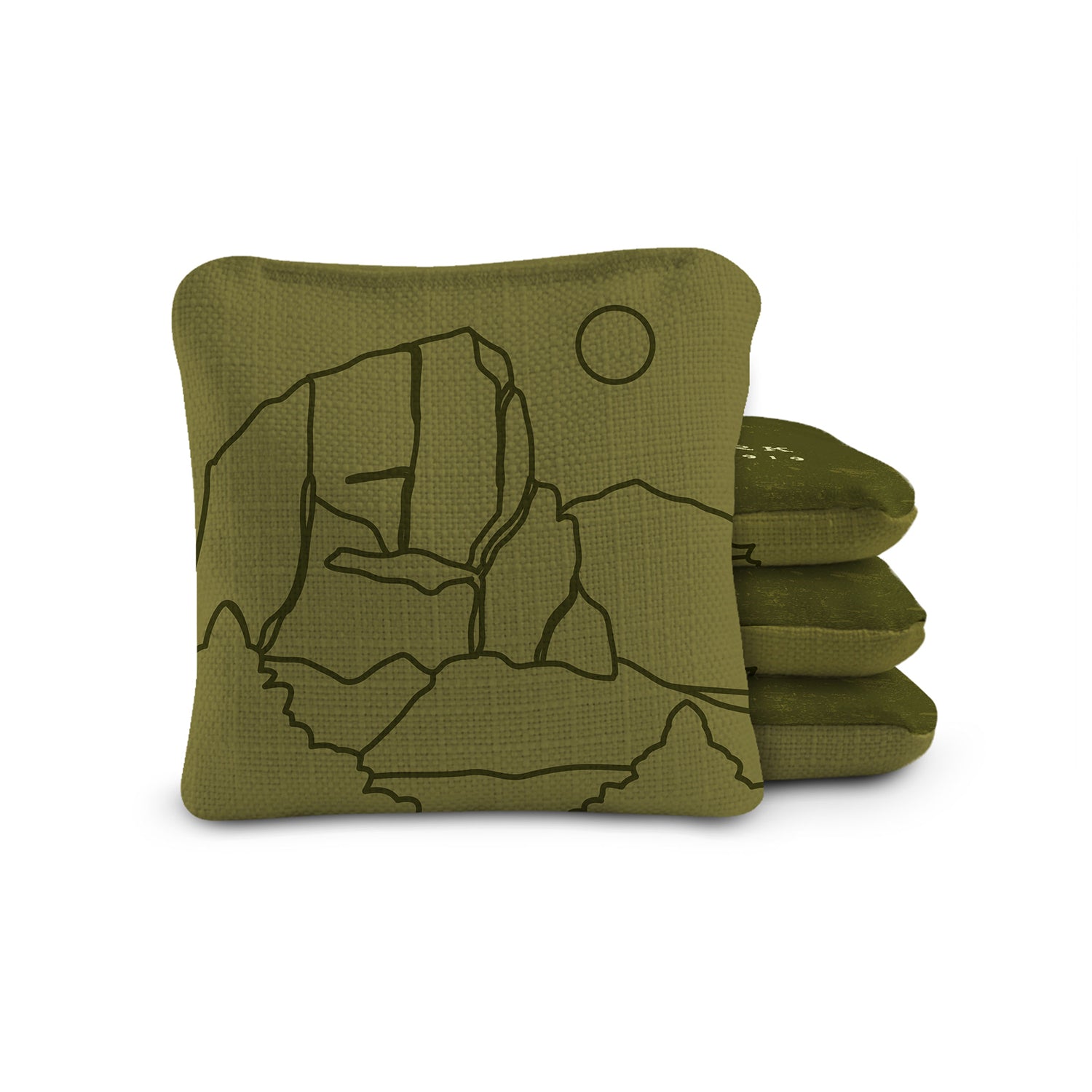 Green pouch with mountain design on a white background