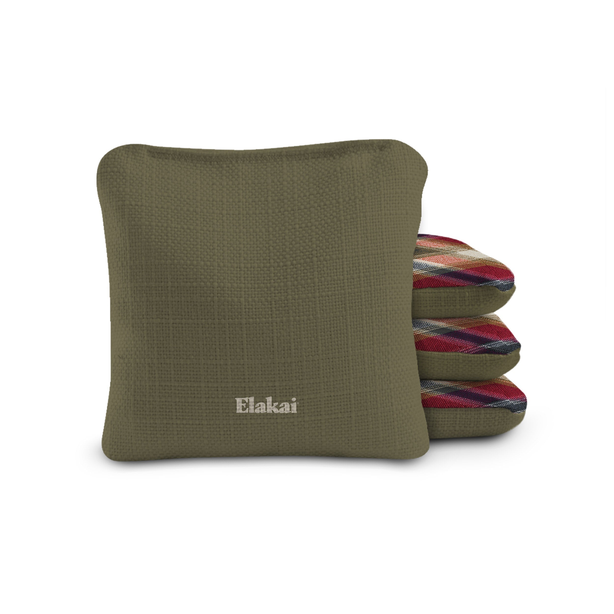 Green textured pouch with 'Elakai' branding on a white background