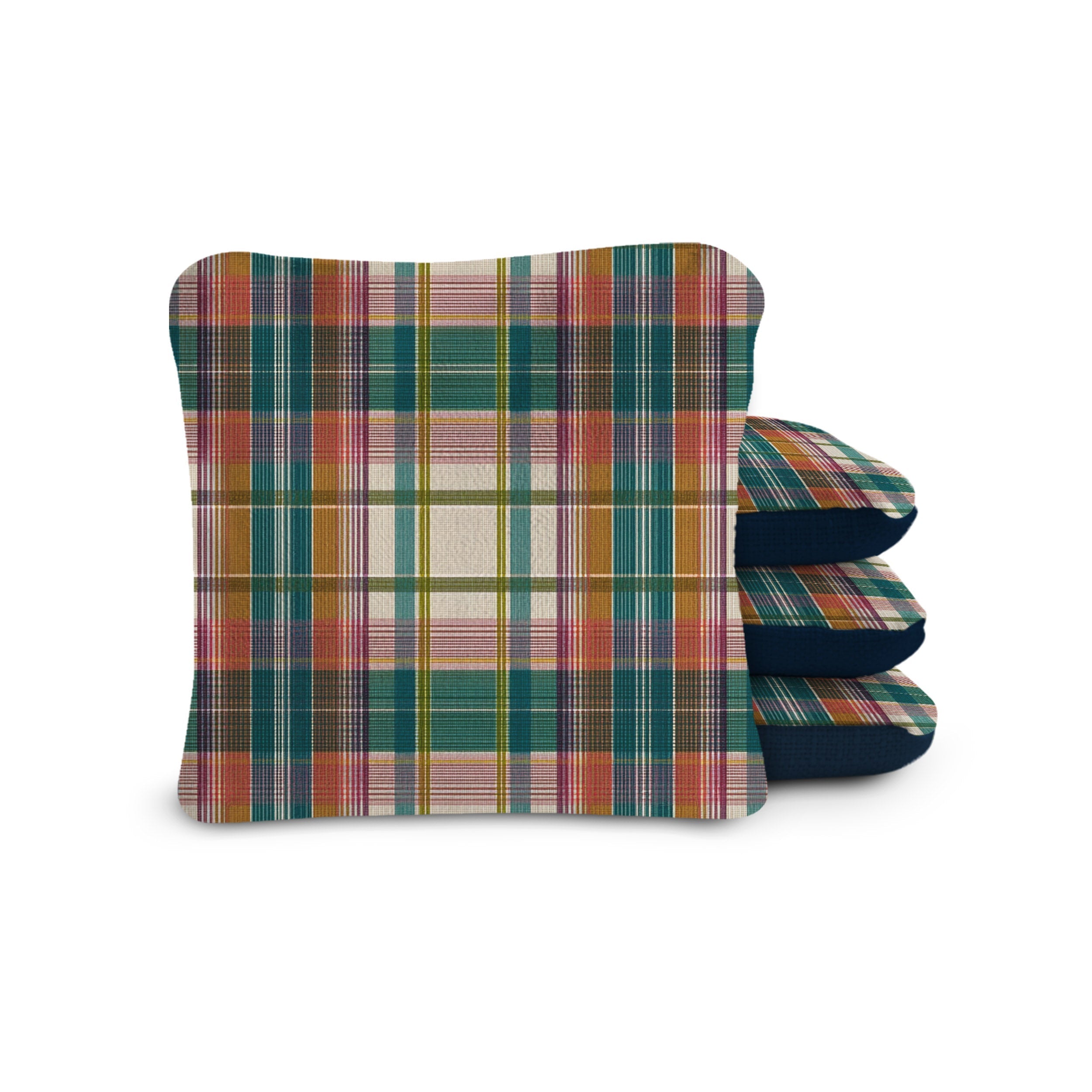 Plaid-patterned pet bed on a white background