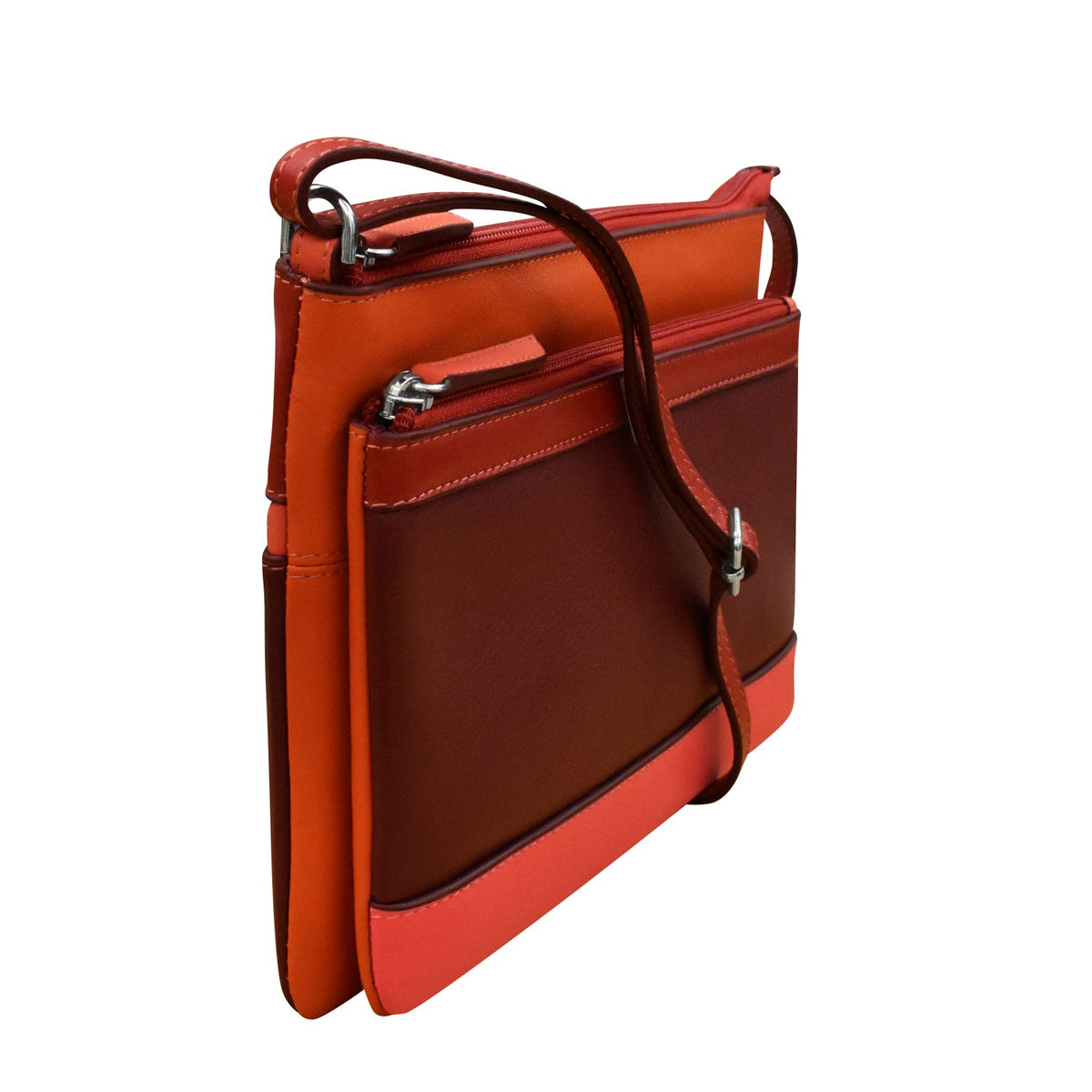 Red and brown leather briefcase on a white background
