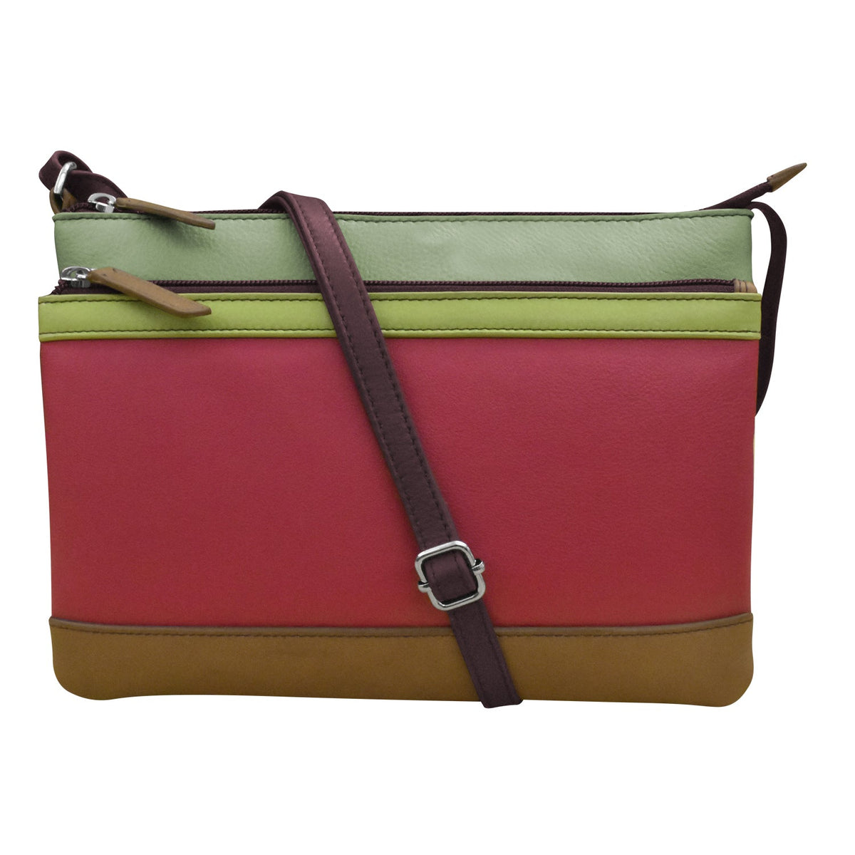 Multicolored bag with a strap on a white background