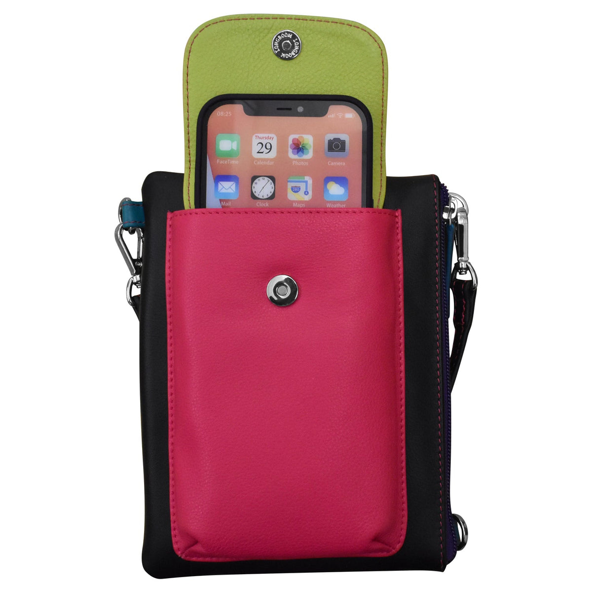crossbody bag with a phone pocket on a white background