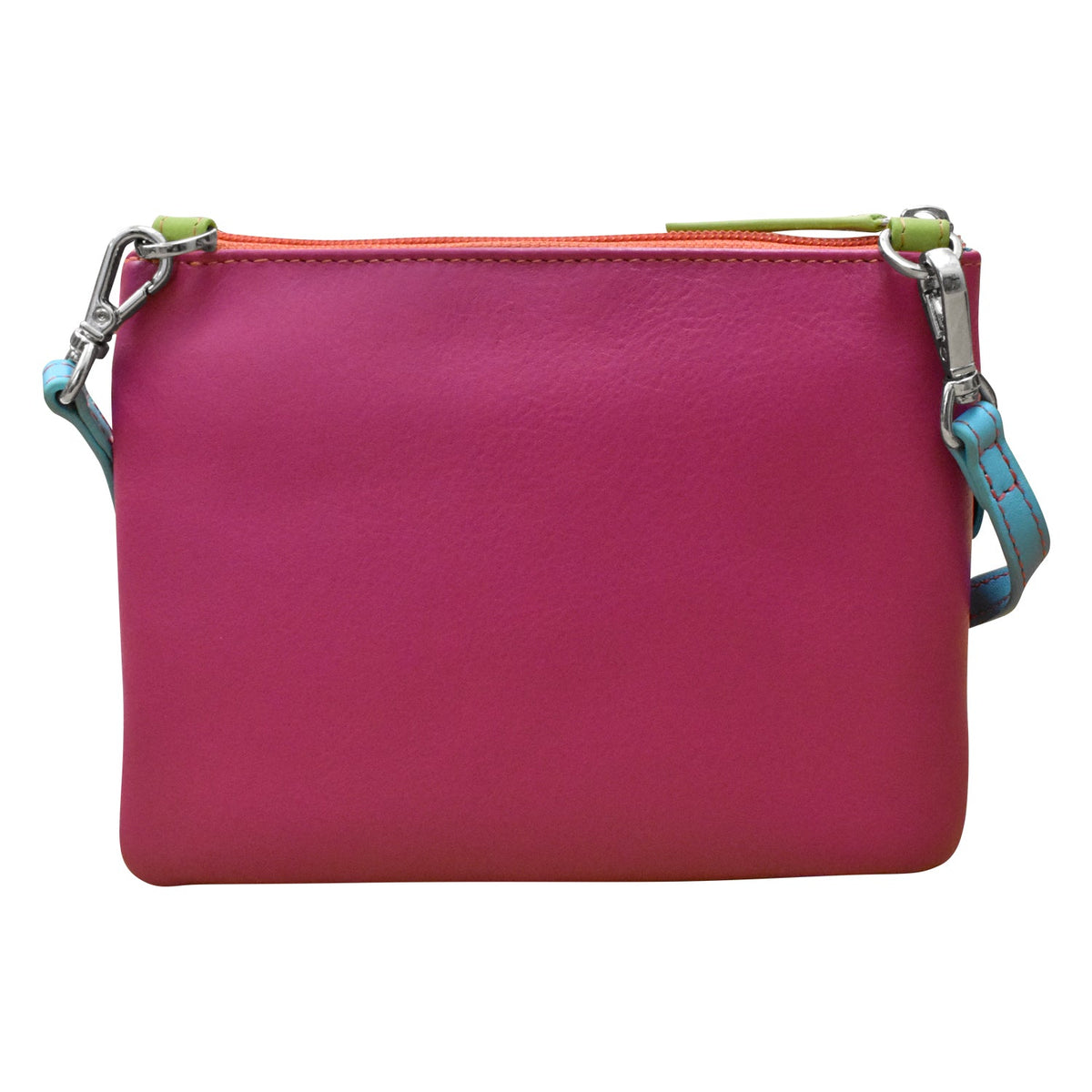 Pink handbag with a strap on a white background