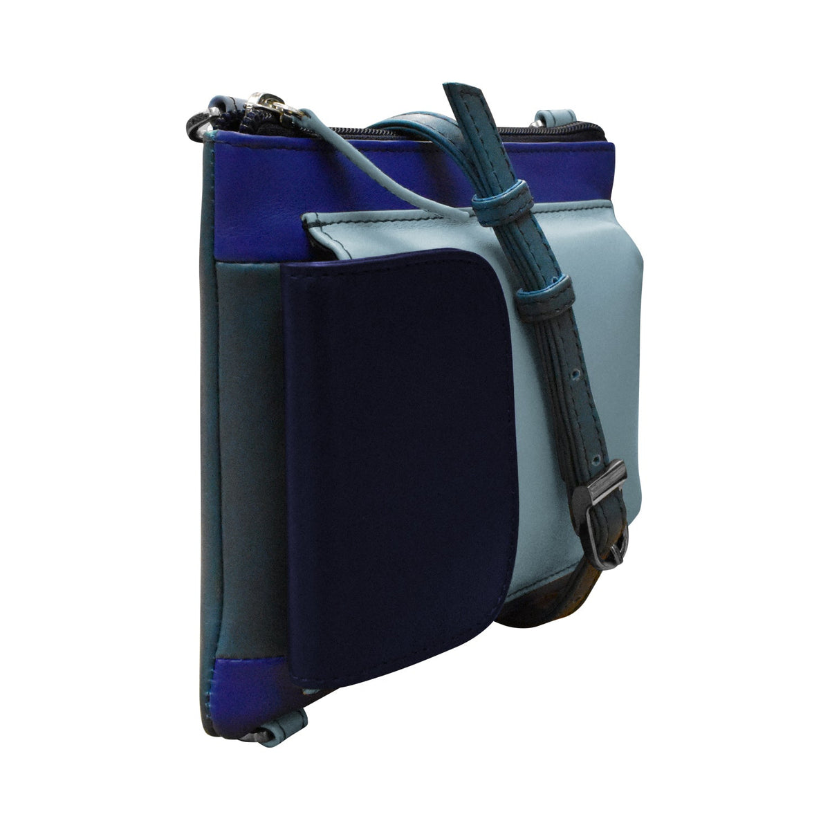 Multicolored bag with a strap on a white background