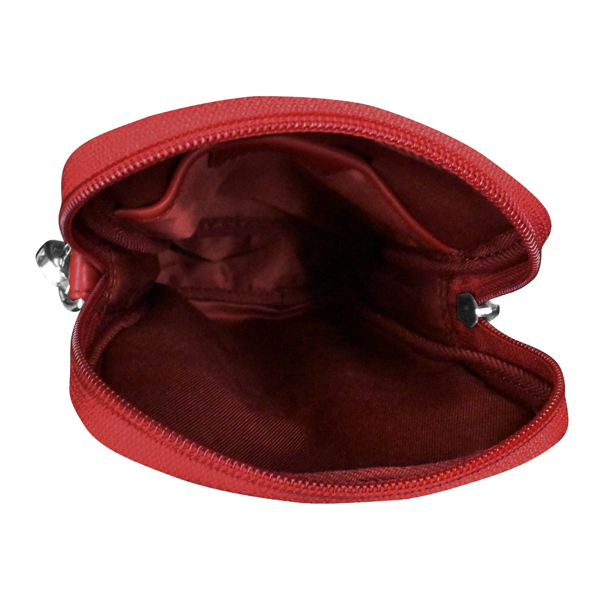 Red zippered pouch on a white background