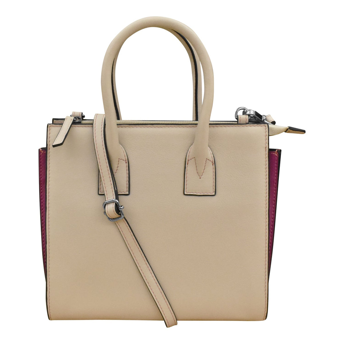 Beige handbag with a strap on a white background