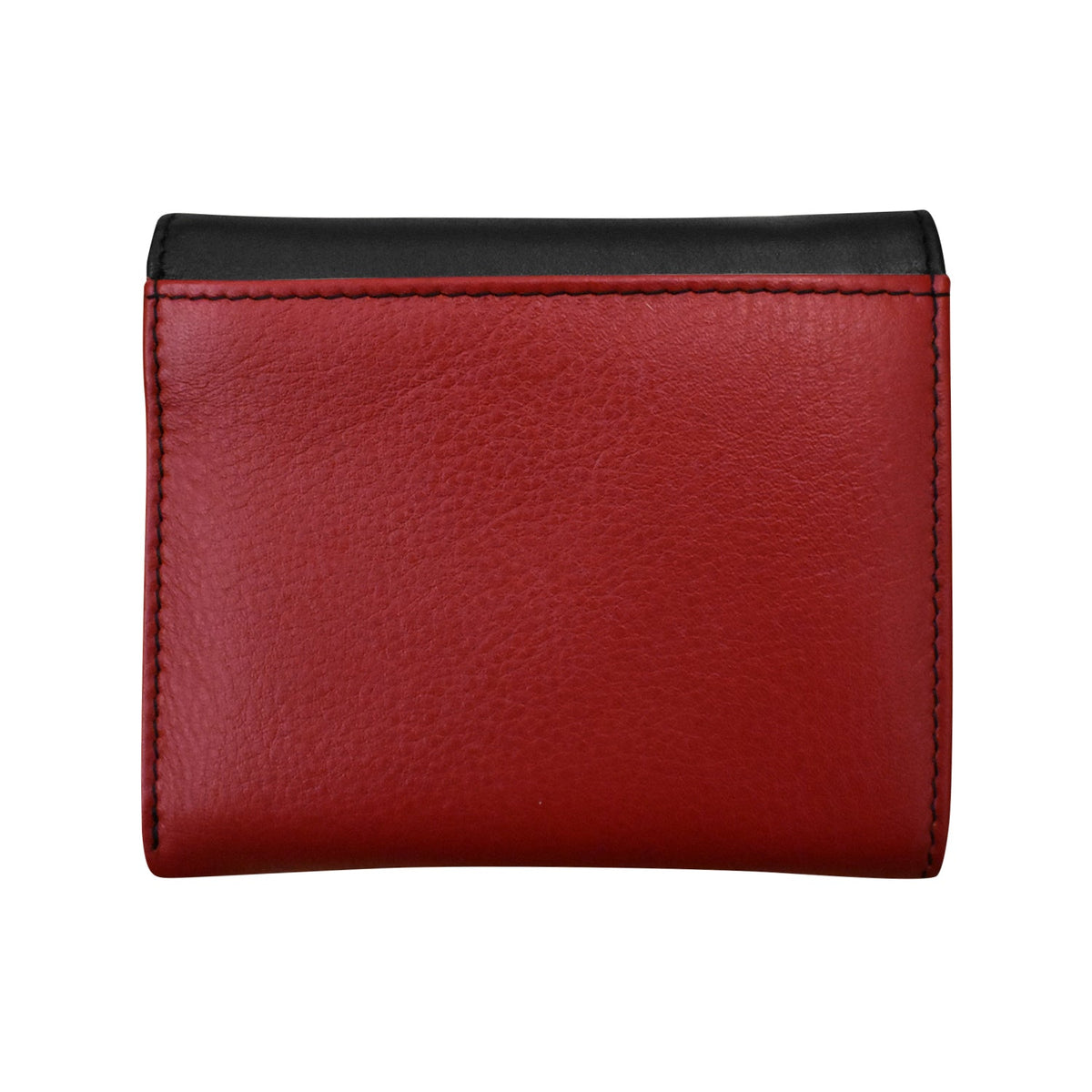 Red leather wallet with black top on a white background