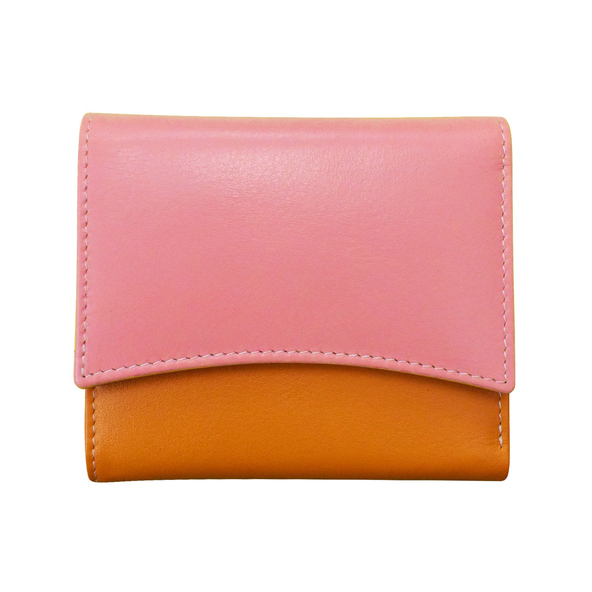 Two-tone pink and orange wallet on a white background