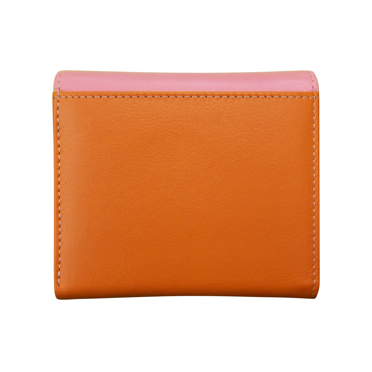 Orange wallet with pink top section on a white background