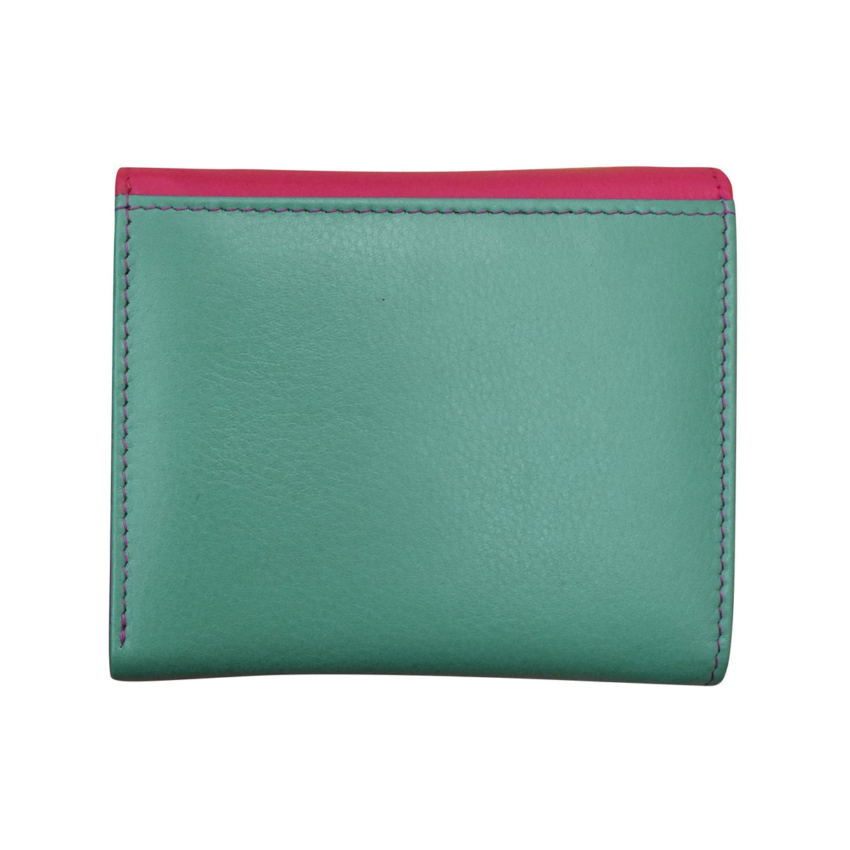 Green wallet with a pink top edge on a white background