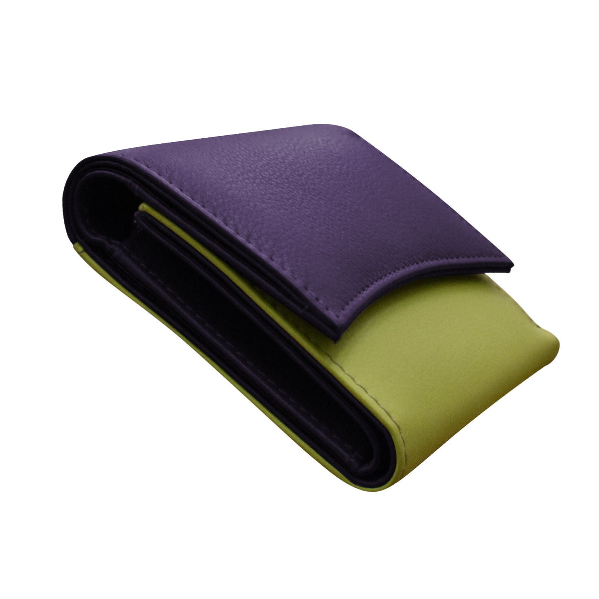 Purple and green wallet on a white background