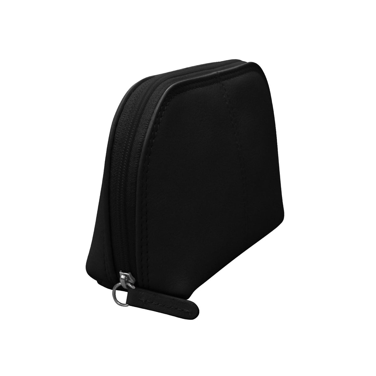 Black zippered pouch on a white background