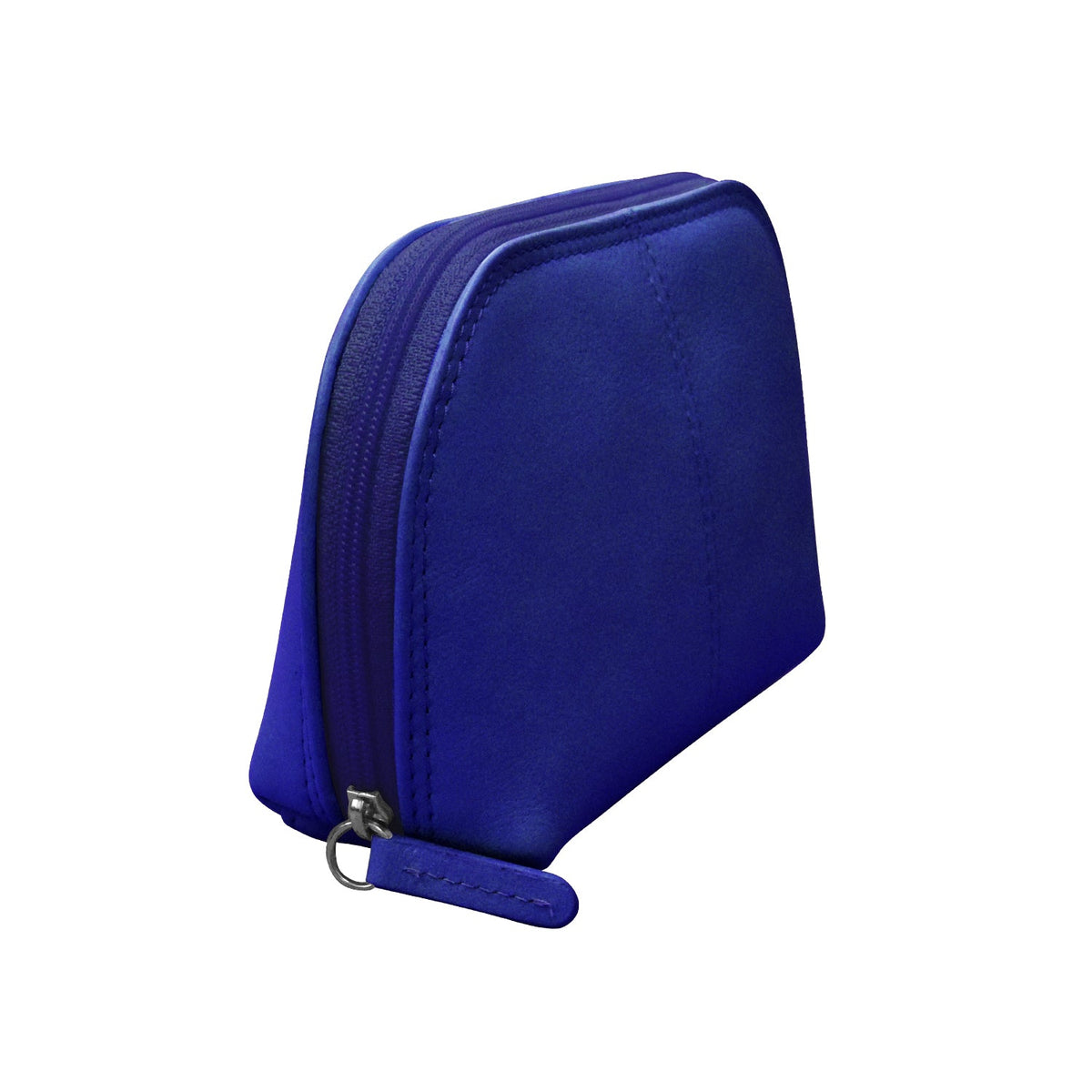 Blue zippered pouch on a white background