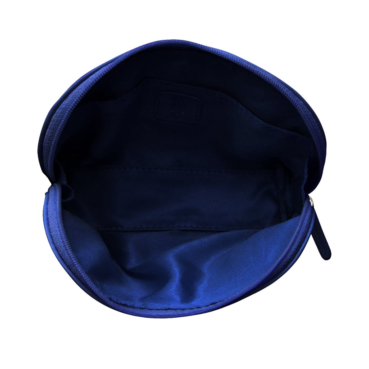 Blue pouch with a zipper on a white background