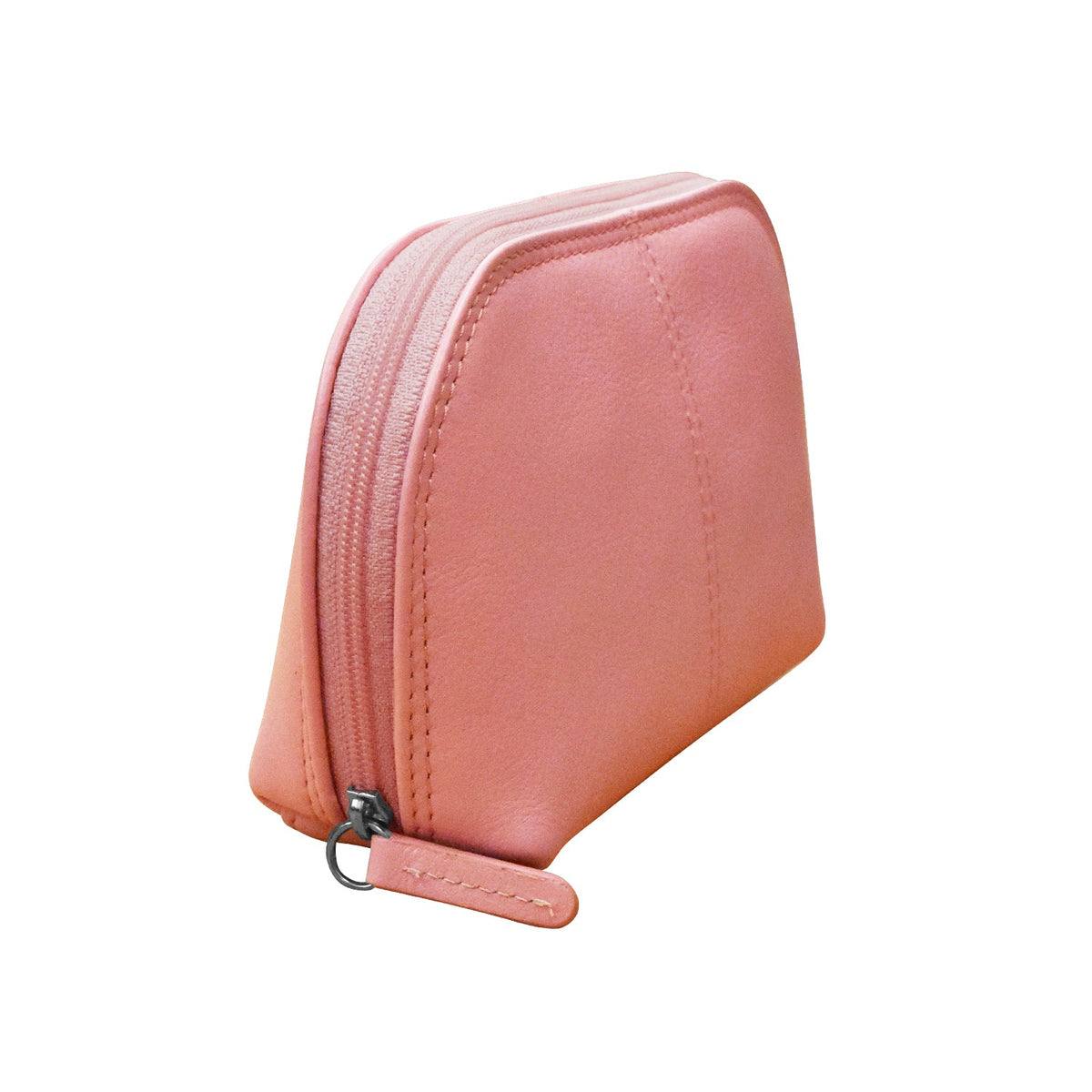 Pink zippered pouch on a white background